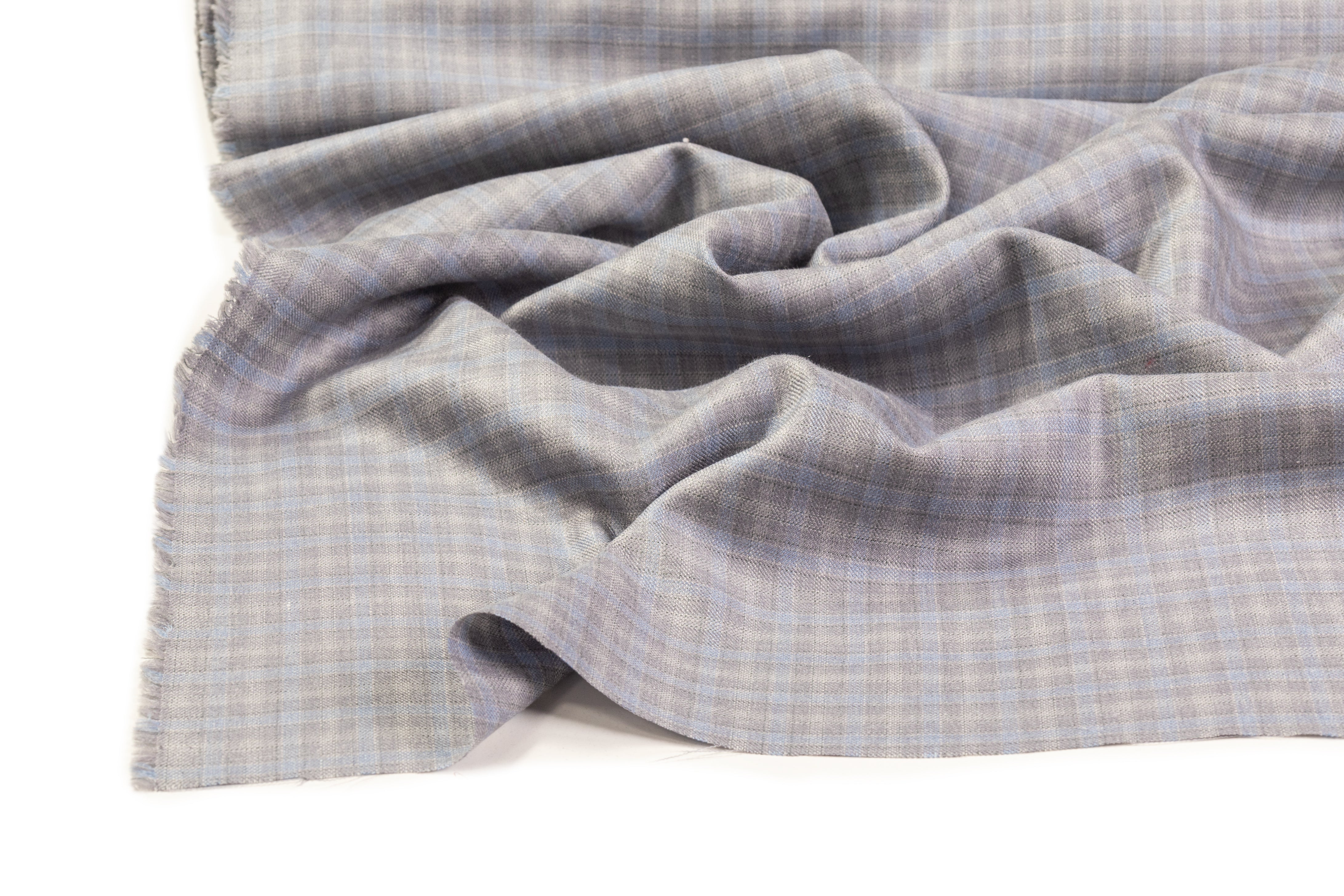 Checked Italian Wool Suiting - Gray / Blue