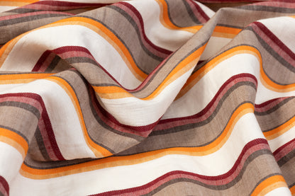 Striped Italian Linen - Orange, Burgundy, Brown