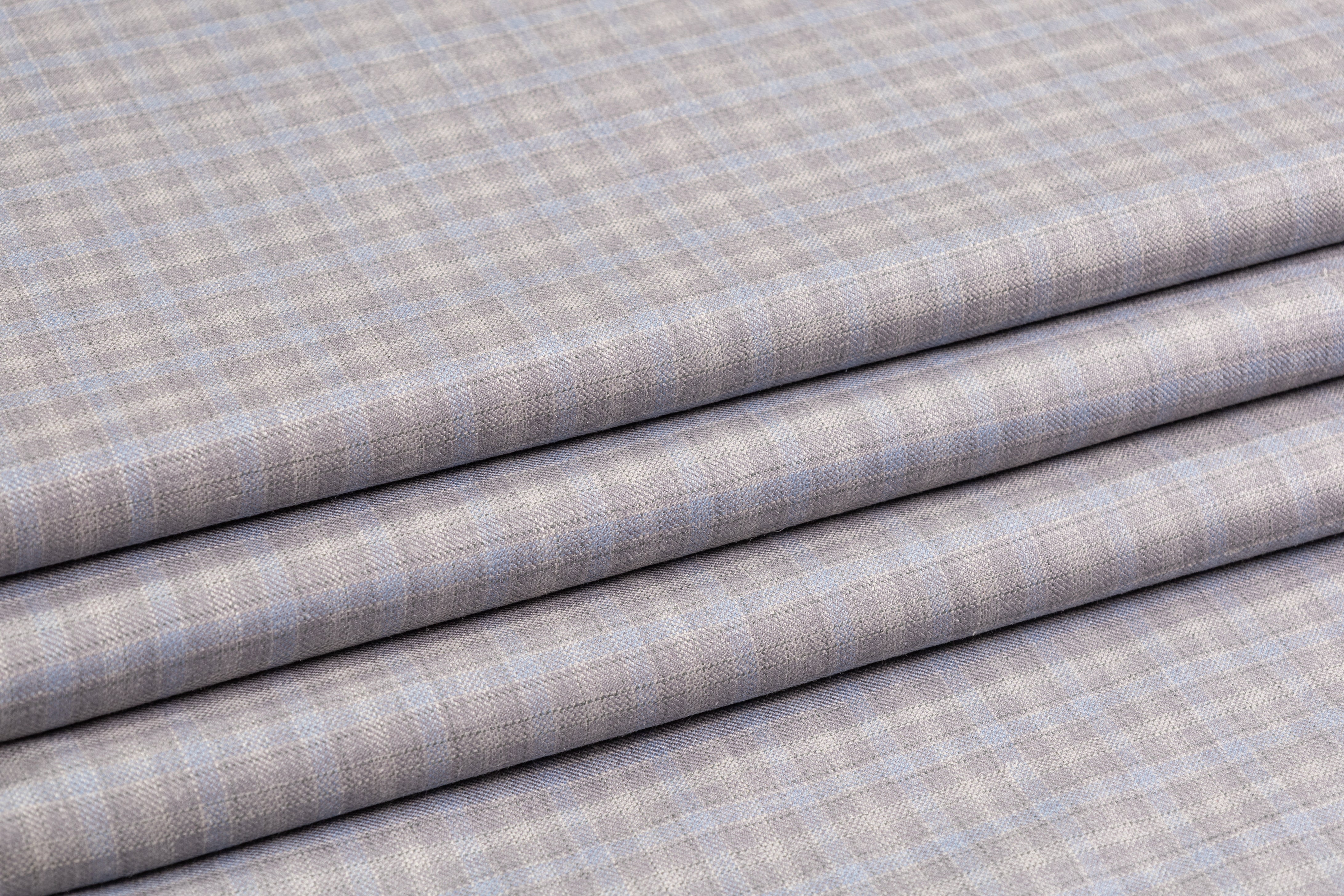 Checked Italian Wool Suiting - Gray / Blue