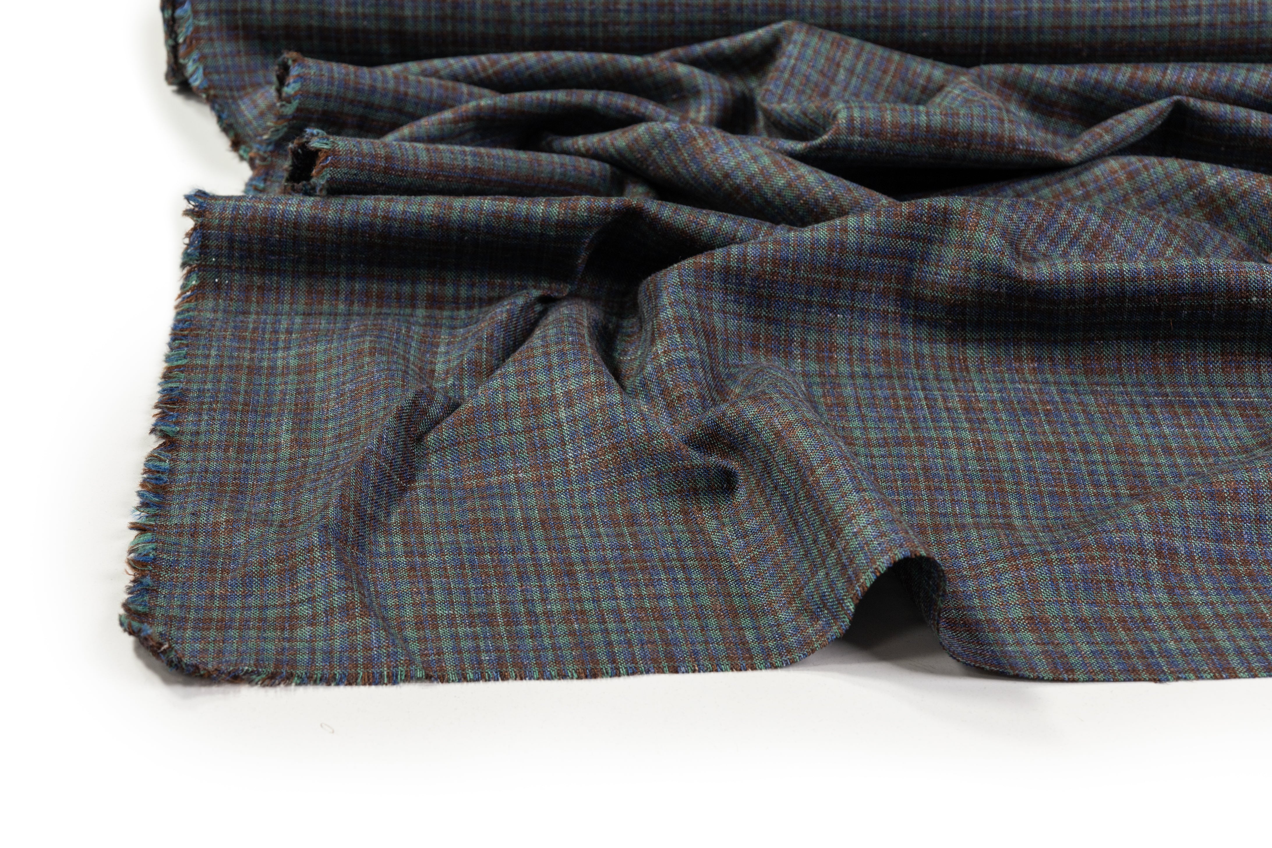 Checked Italian Wool Suiting - Green / Brown / Blue