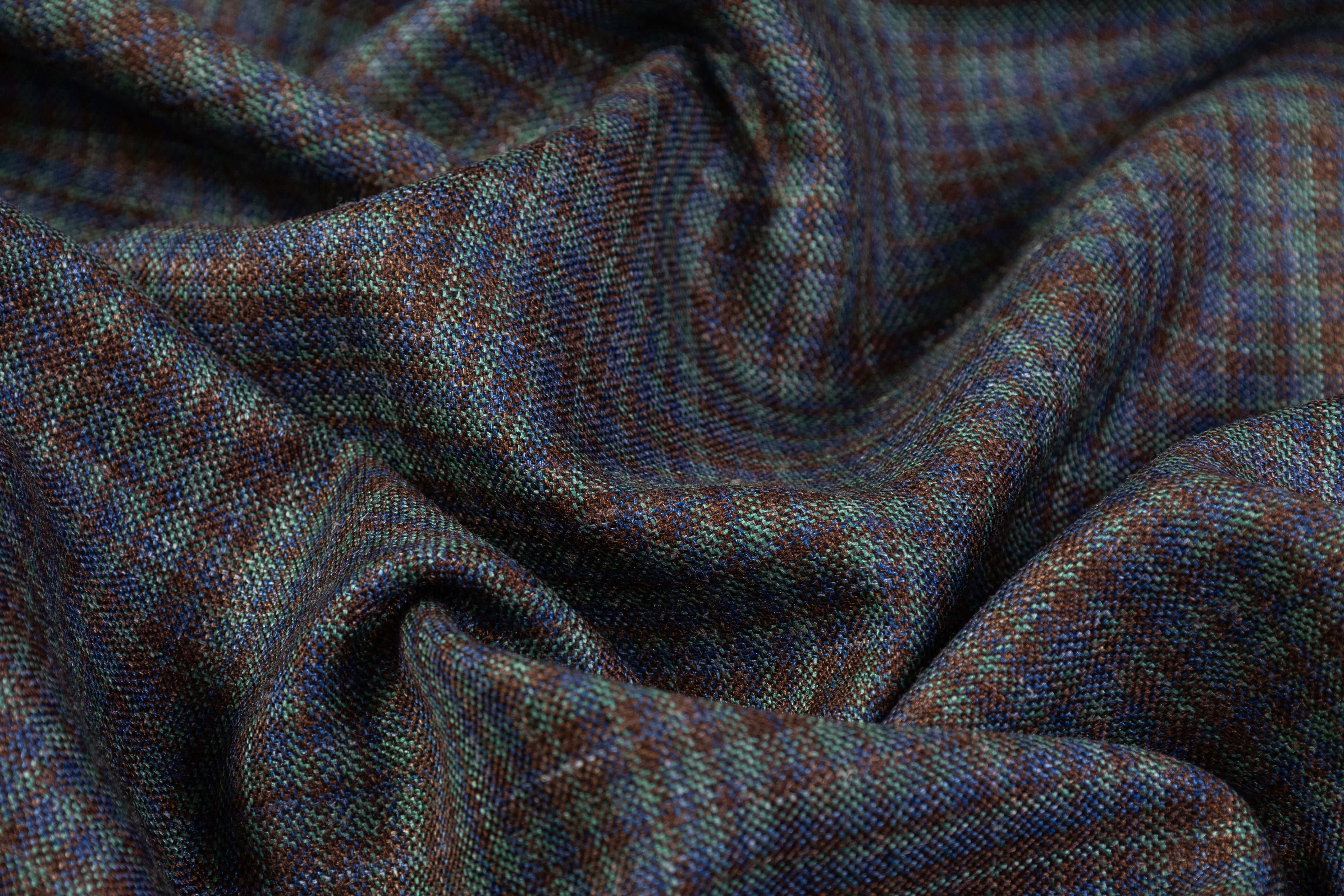 Checked Italian Wool Suiting - Green / Brown / Blue