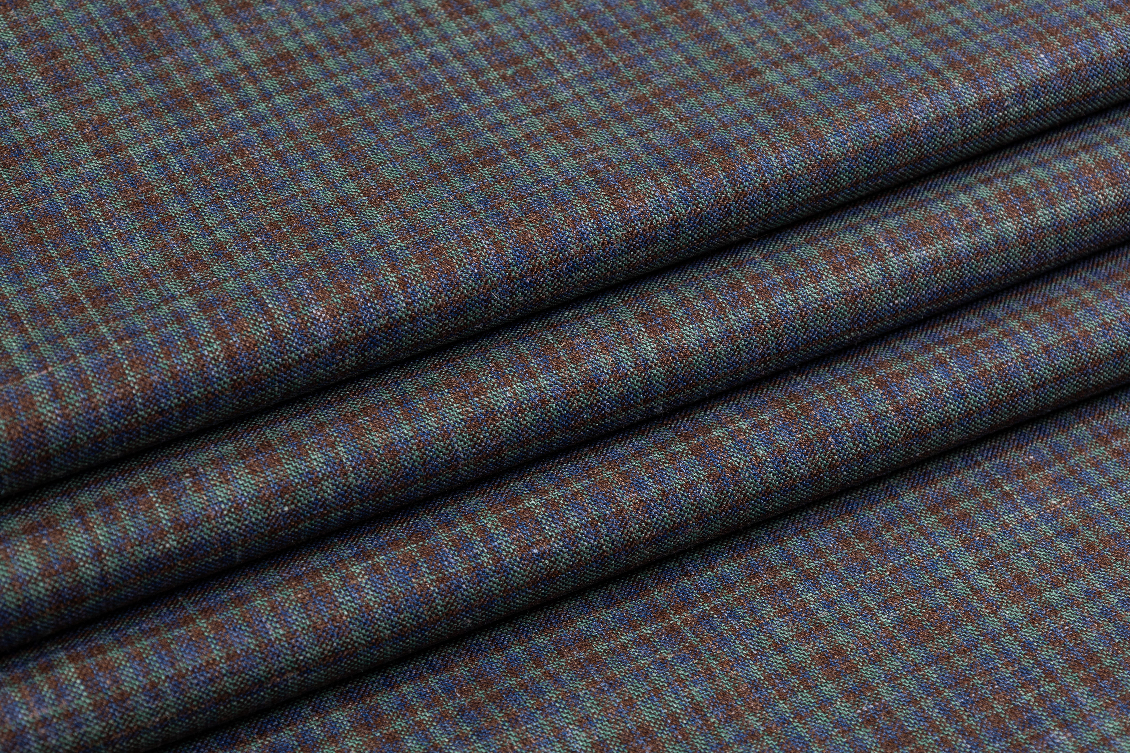 Checked Italian Wool Suiting - Green / Brown / Blue