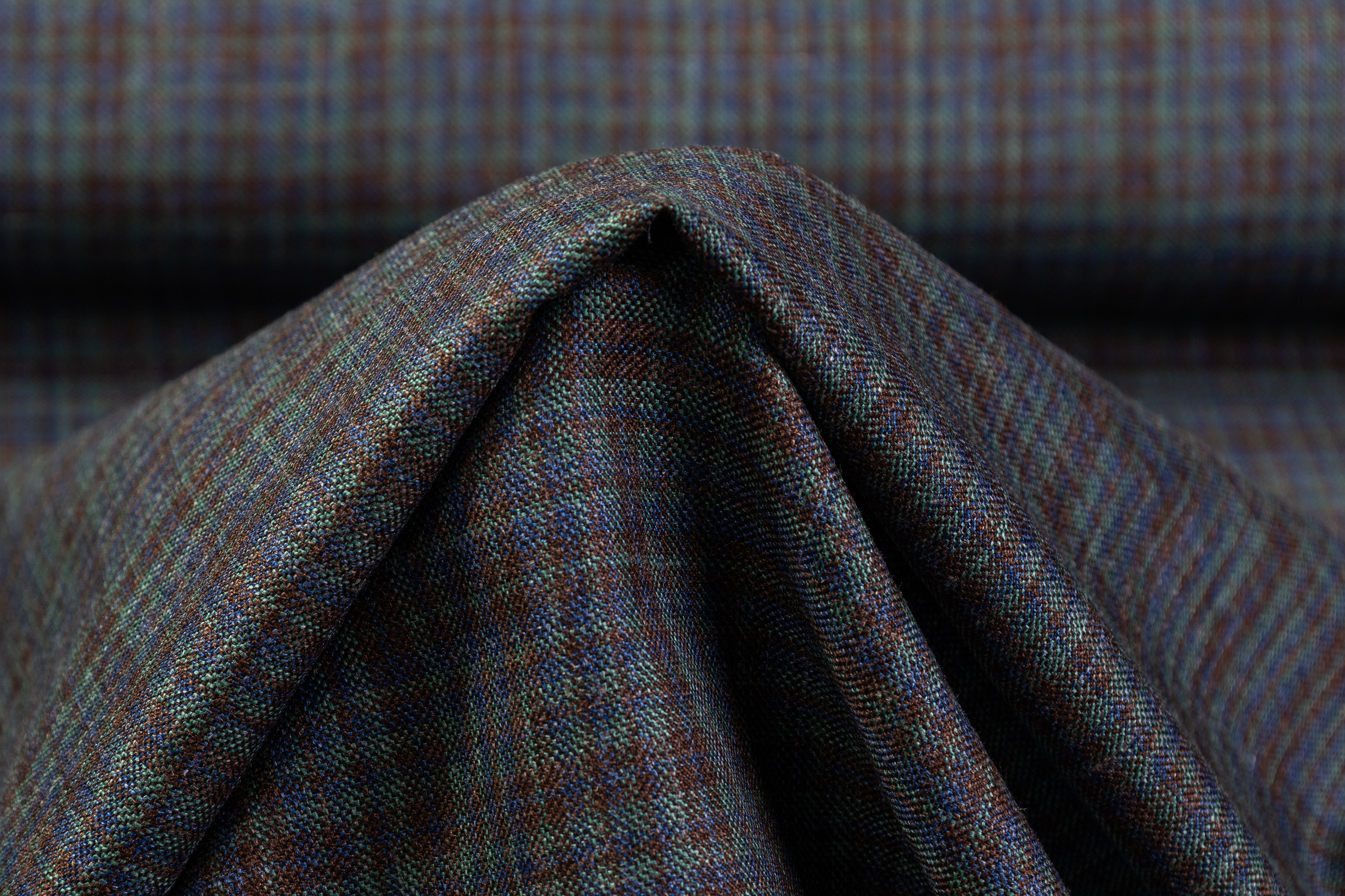 Checked Italian Wool Suiting - Green / Brown / Blue