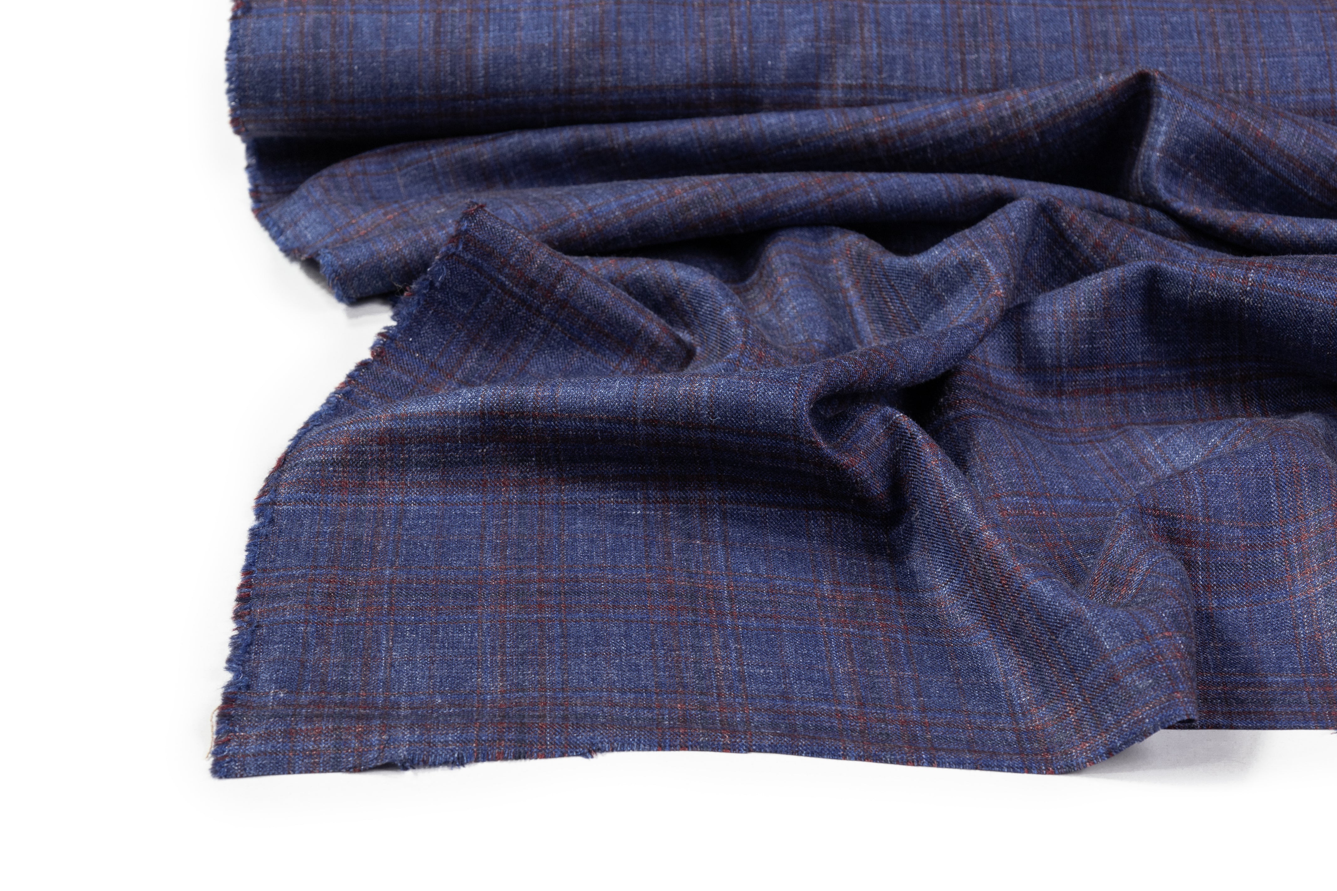 Checked Italian Wool Suiting - Navy / Burgundy