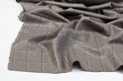 Loro Piana - Windowpane Italian Silk and Wool Suiting - Gray and Teal