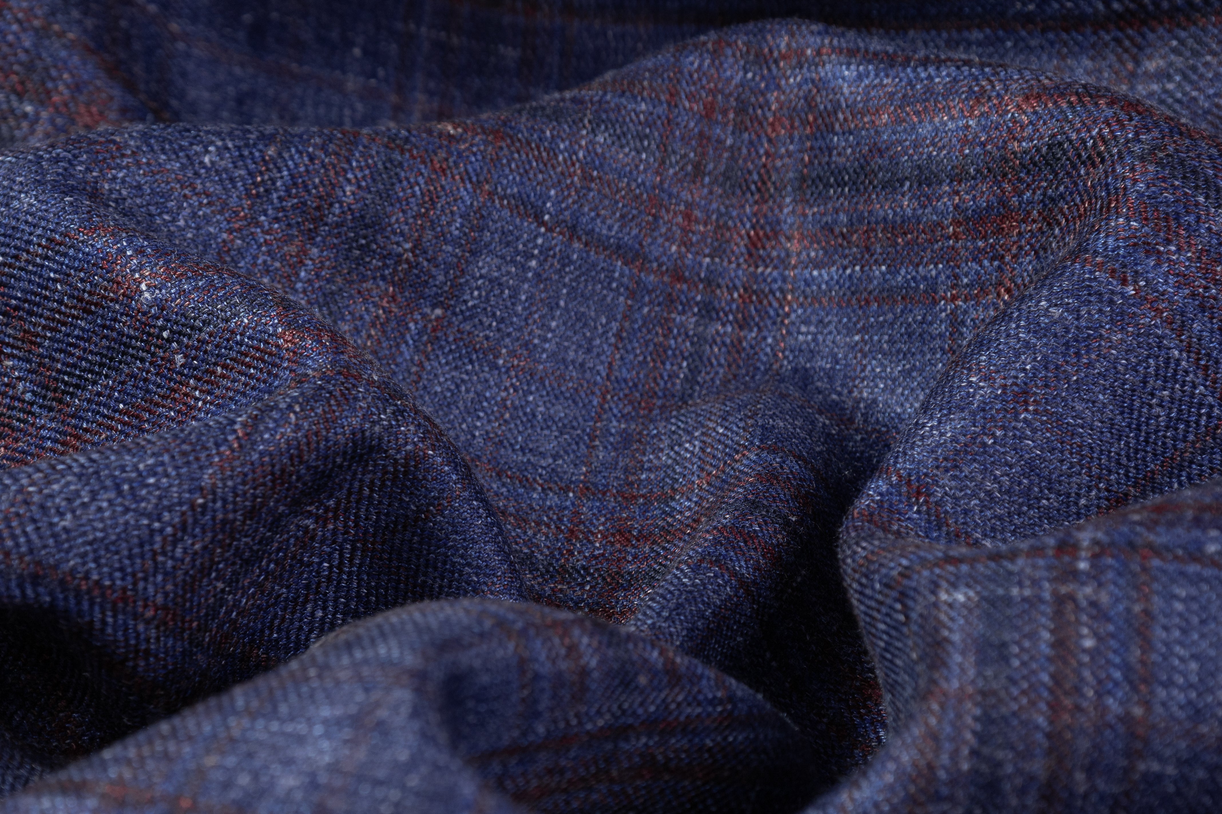 Checked Italian Wool Suiting - Navy / Burgundy