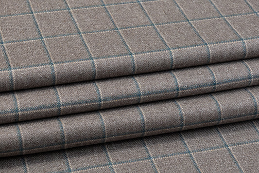 Loro Piana - Windowpane Italian Silk and Wool Suiting - Gray and Teal