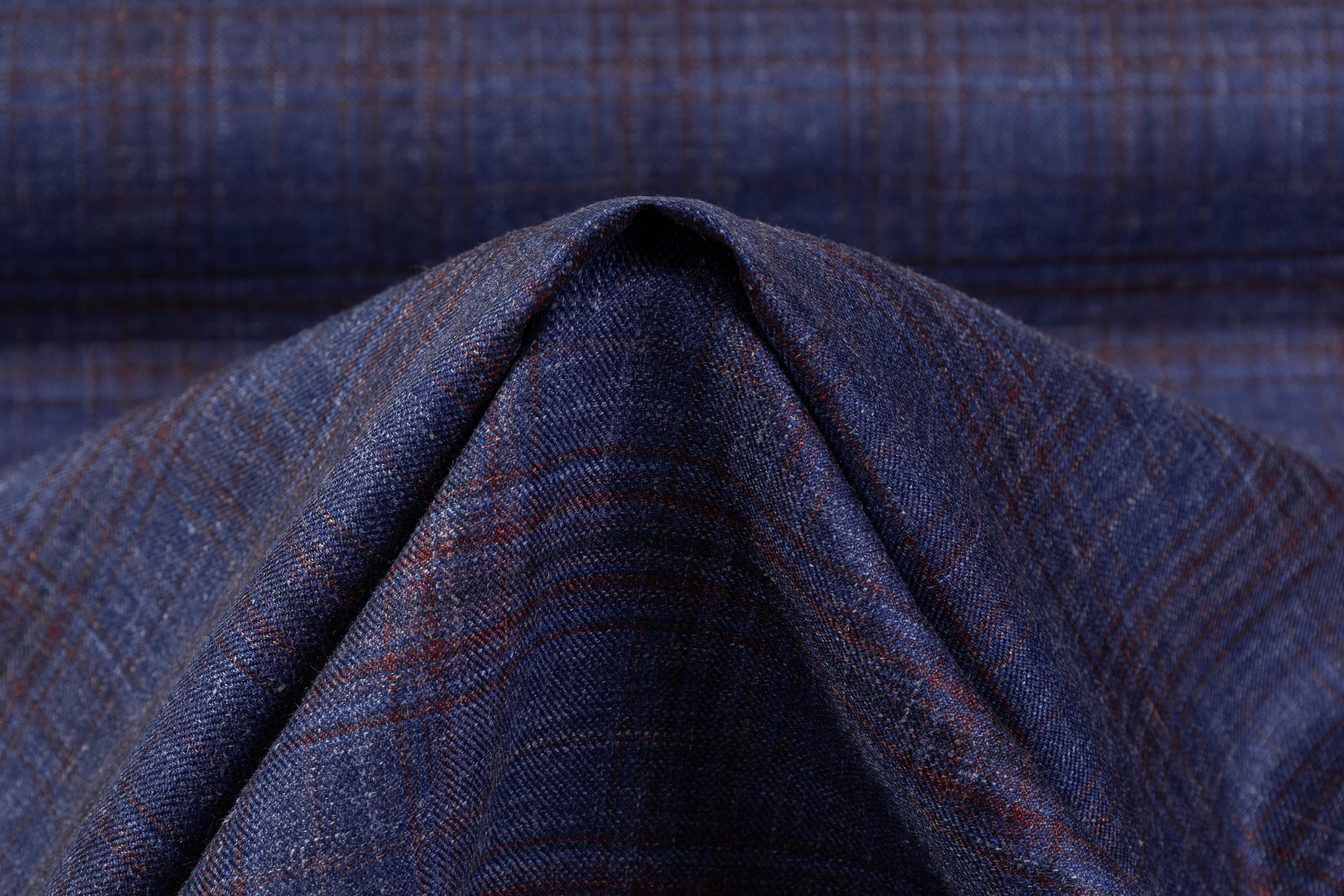 Checked Italian Wool Suiting - Navy / Burgundy