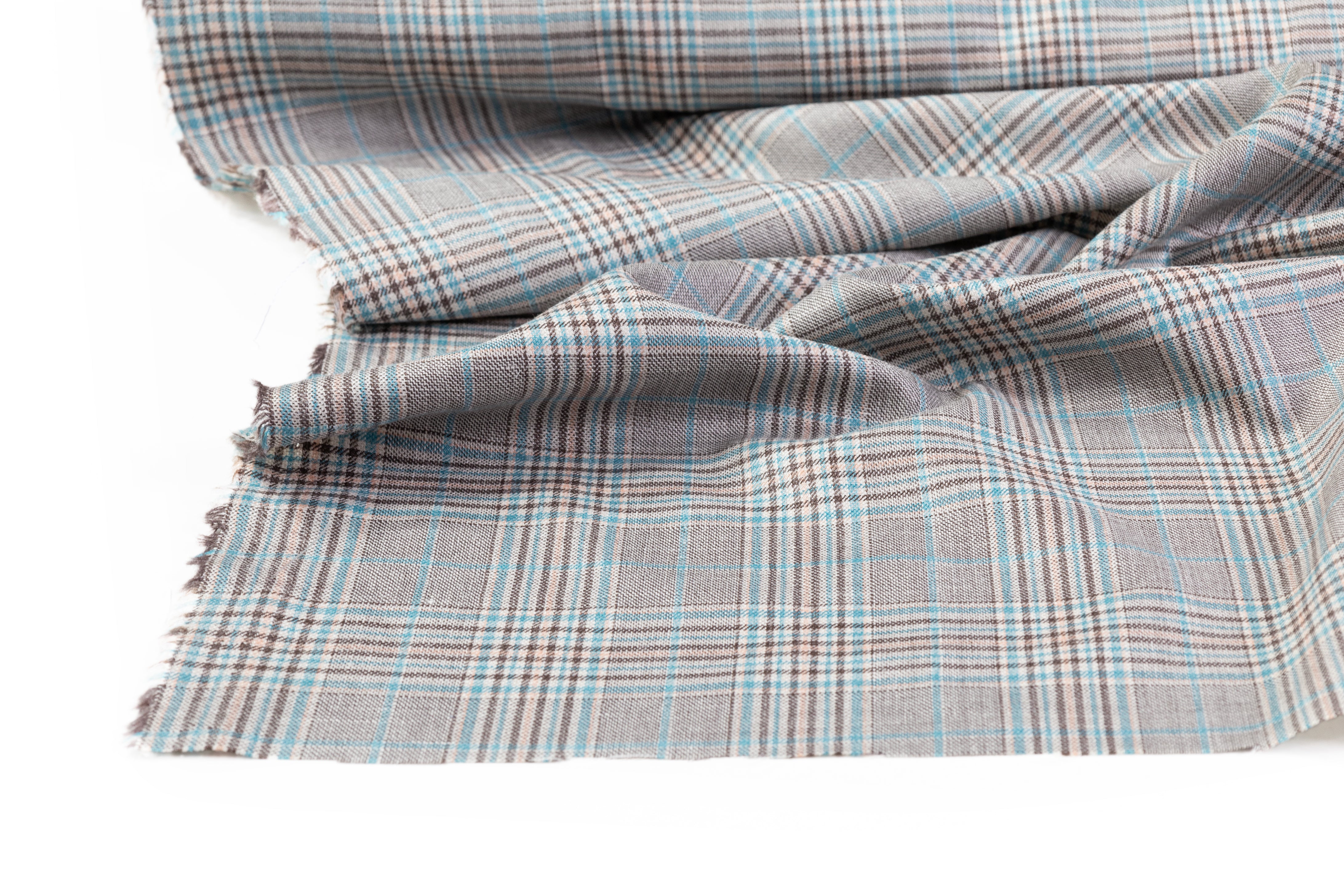 Checked Italian Wool Suiting - Gray / Brown / Blue