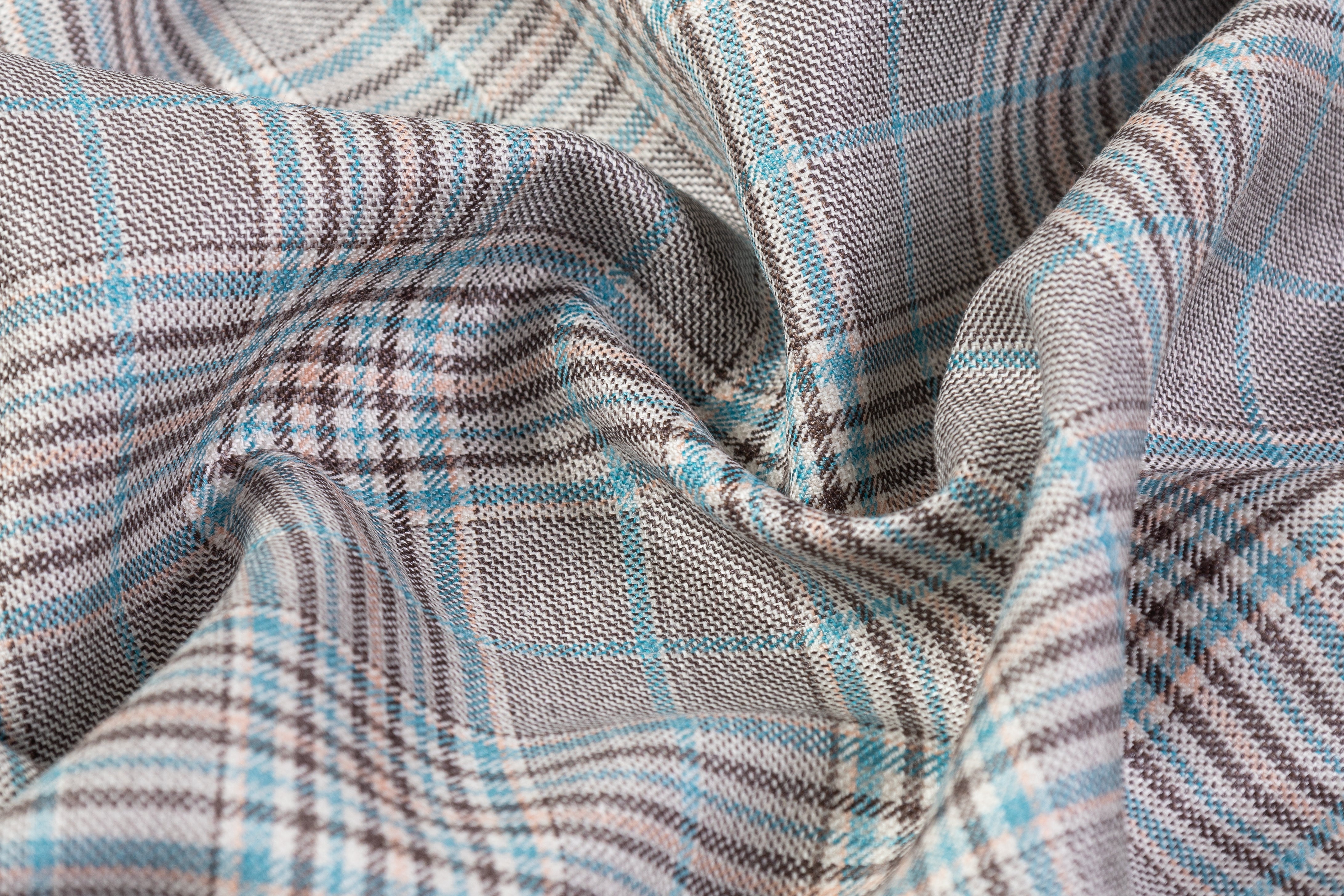 Checked Italian Wool Suiting - Gray / Brown / Blue