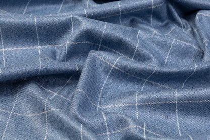 Loro Piana - Windowpane Italian Silk and Wool Suiting - Blue and White