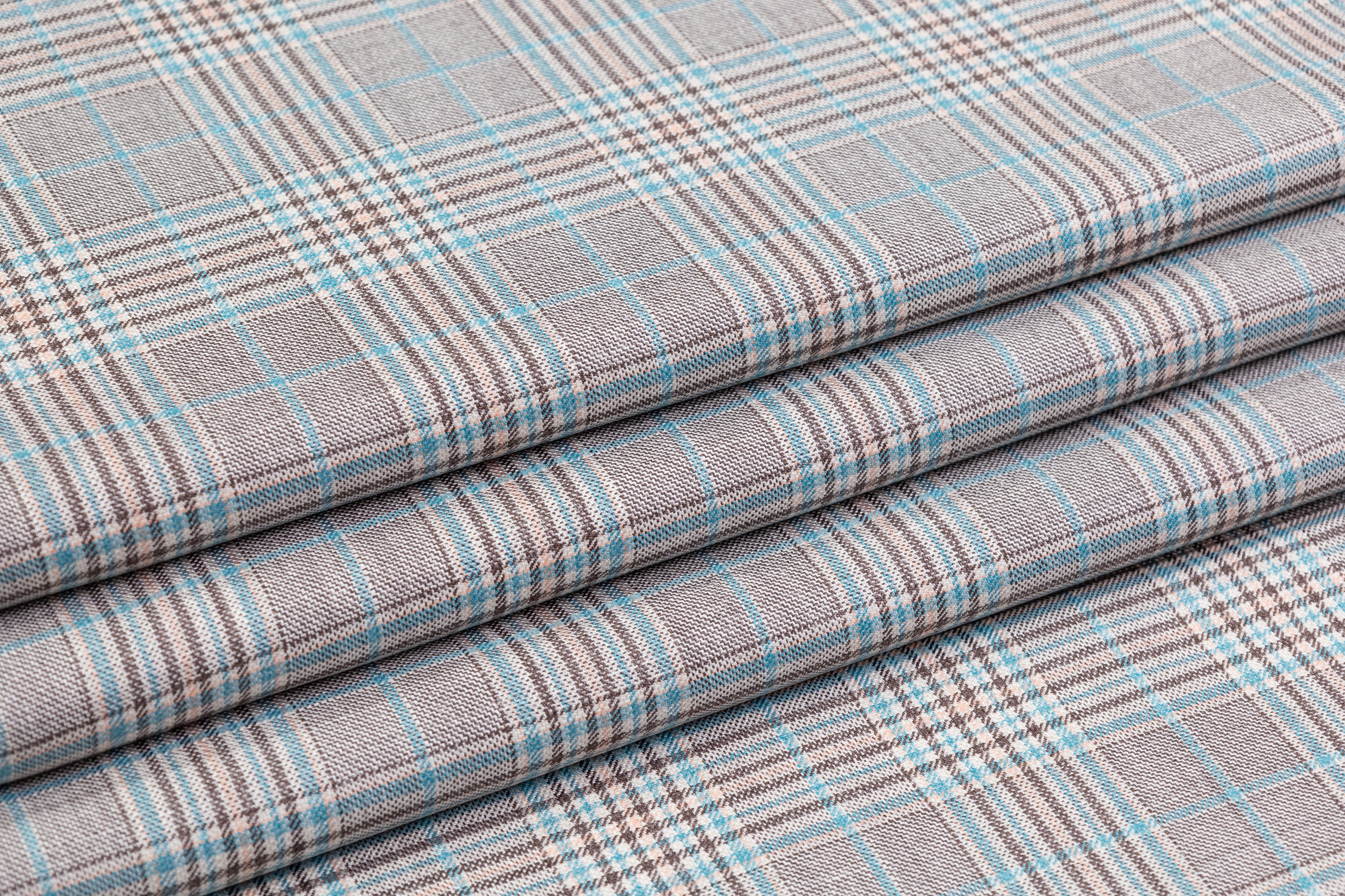 Checked Italian Wool Suiting - Gray / Brown / Blue