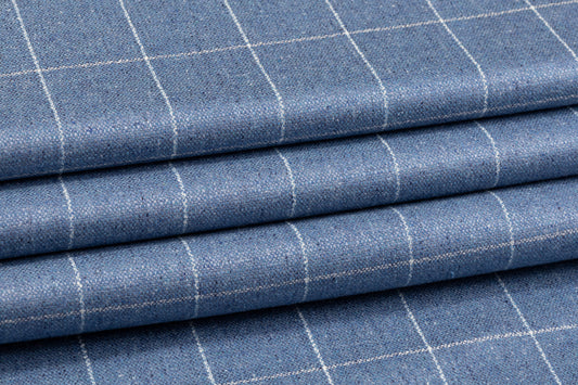 Loro Piana - Windowpane Italian Silk and Wool Suiting - Blue and White