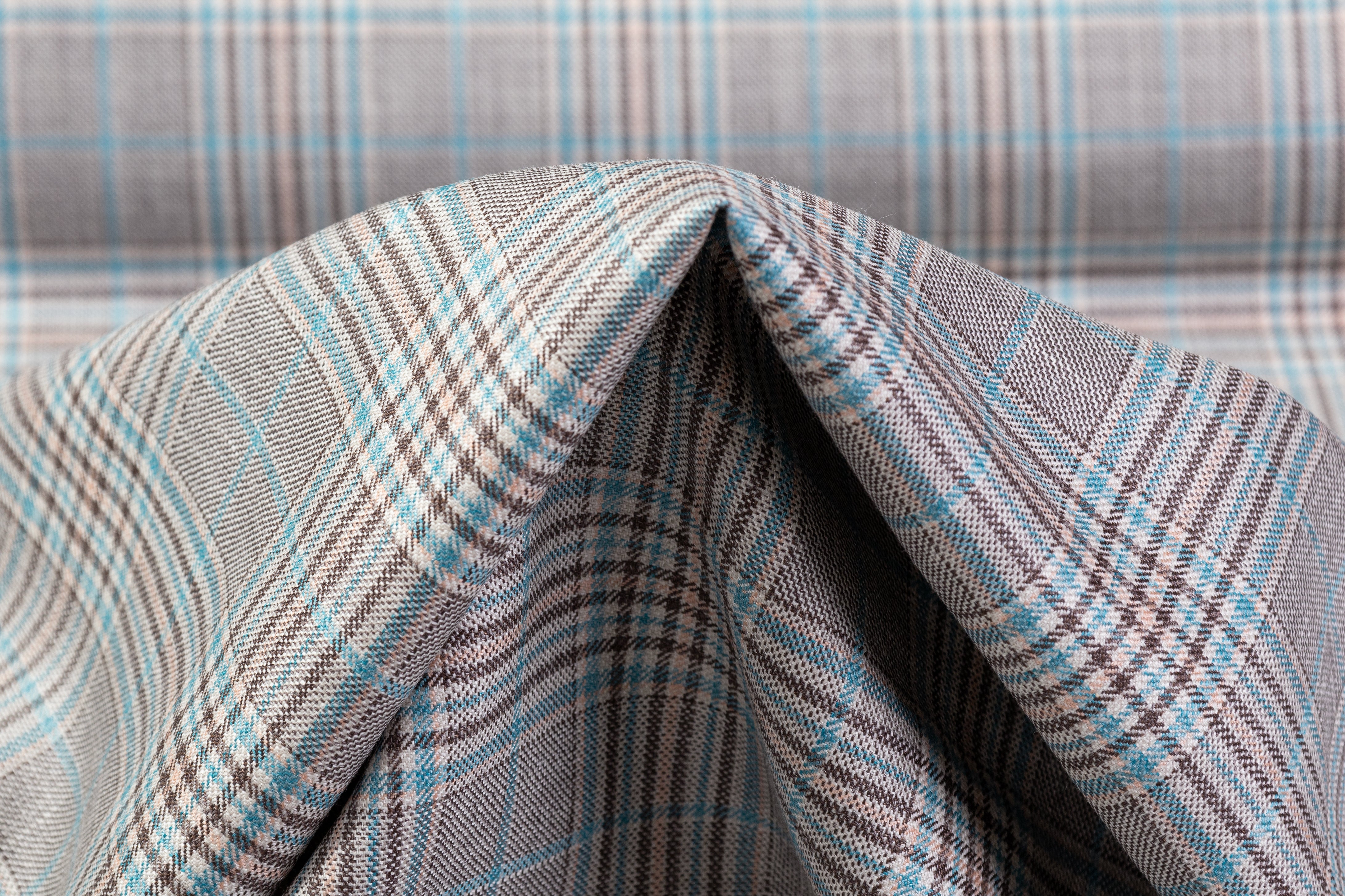 Checked Italian Wool Suiting - Gray / Brown / Blue