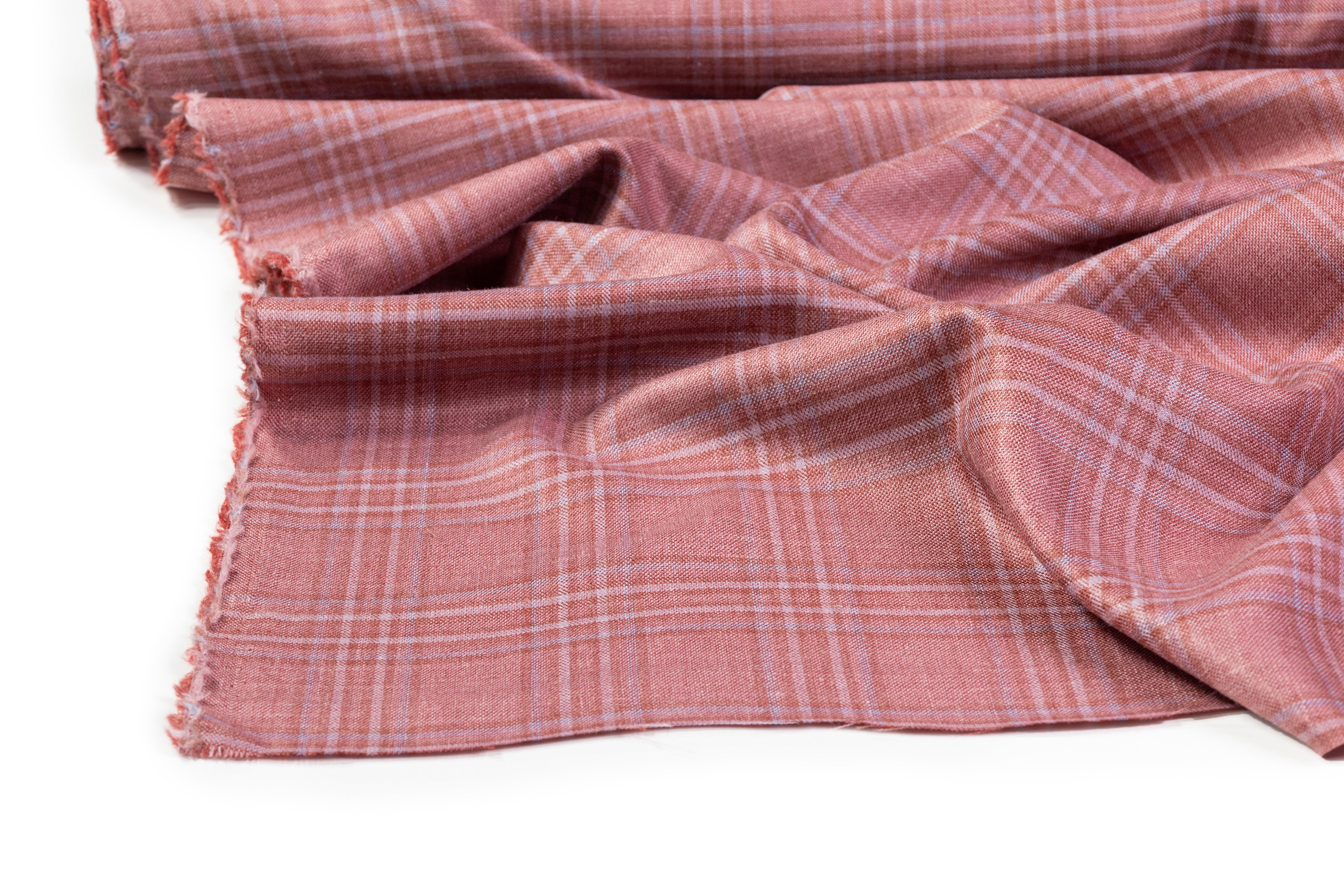 Plaid Italian Wool Suiting - Brick Red / Blue