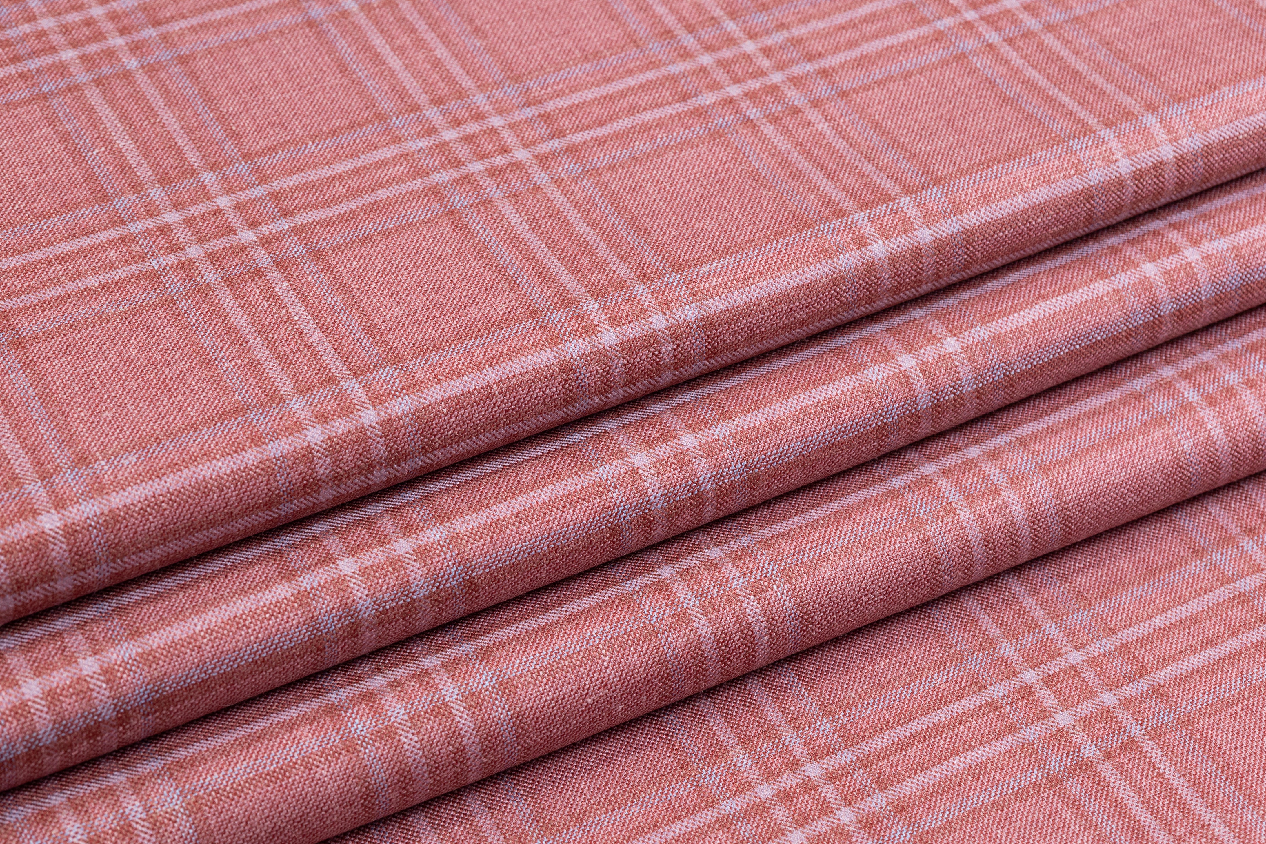 Plaid Italian Wool Suiting - Brick Red / Blue