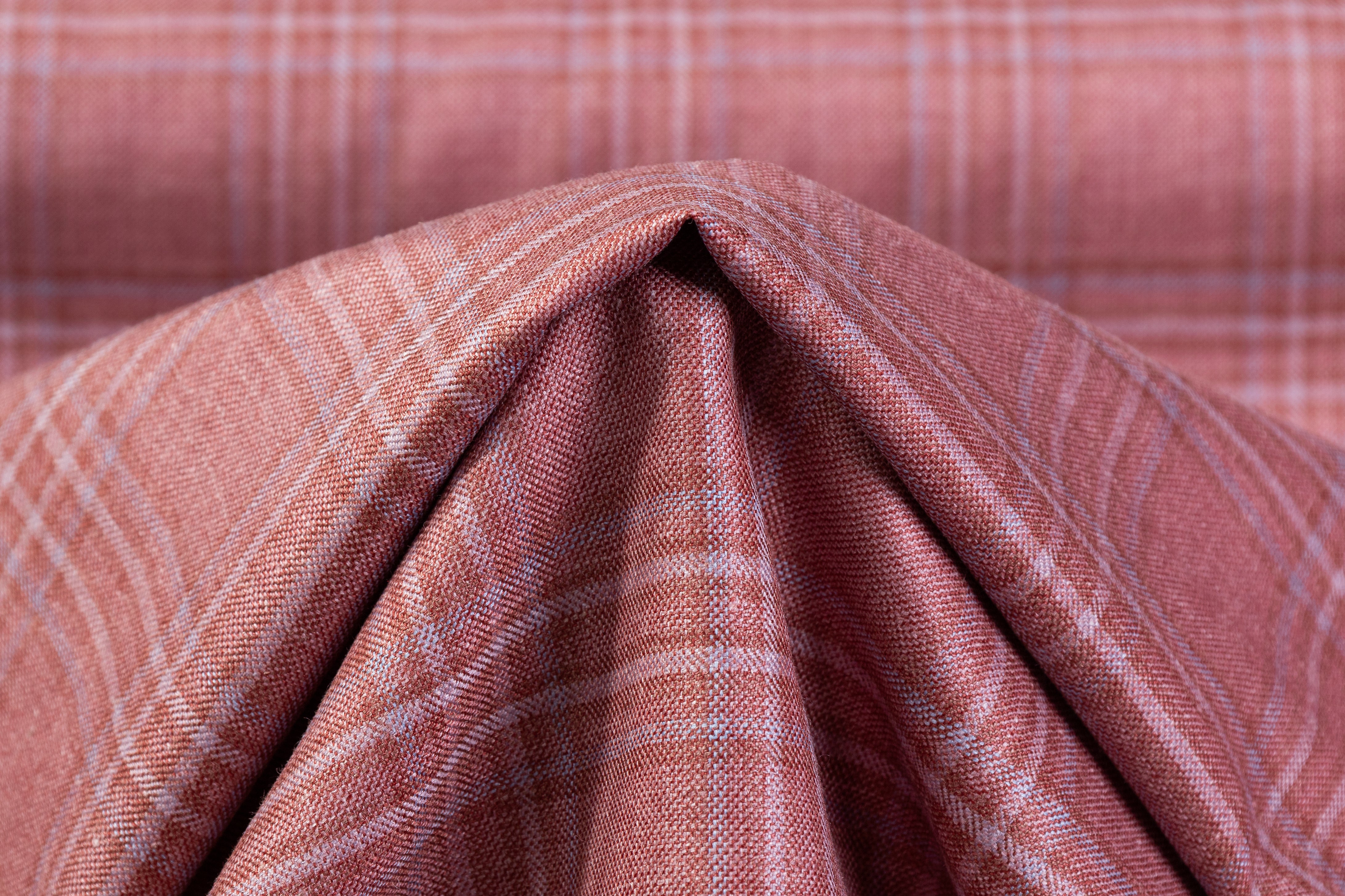 Plaid Italian Wool Suiting - Brick Red / Blue
