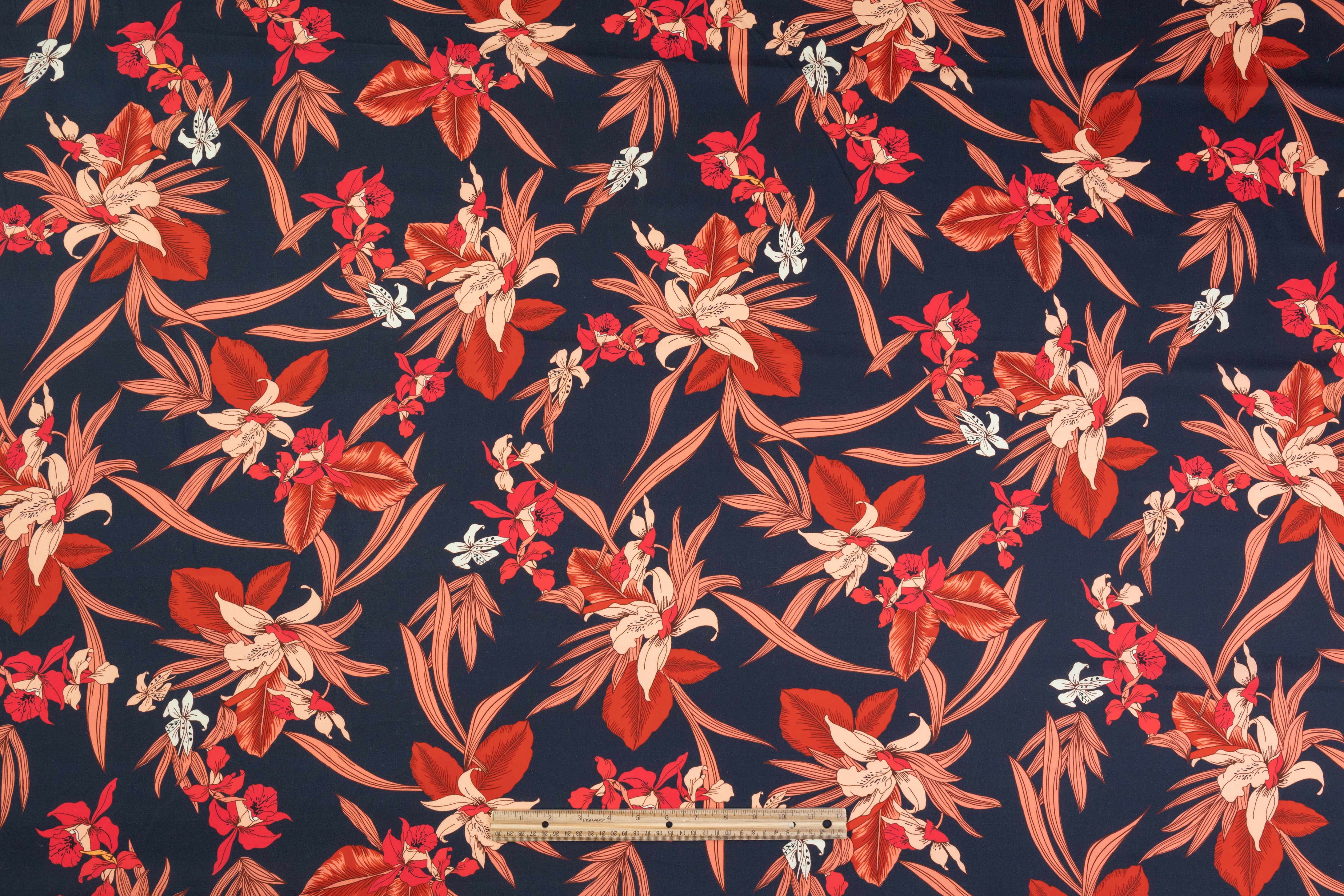 Floral Italian Cotton - Navy / Peach / Red