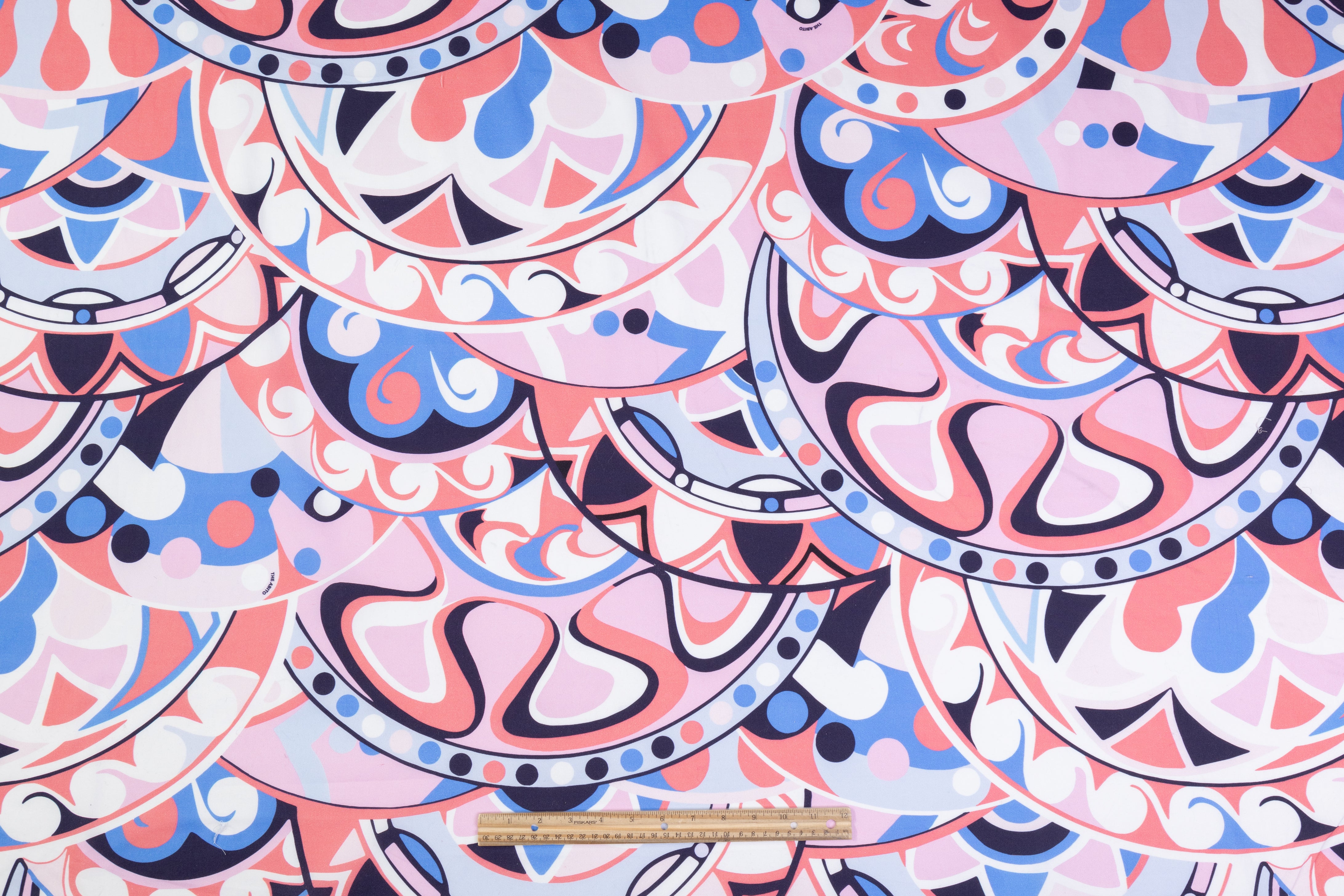 Abstract Italian Cotton - White / Blue / Pink