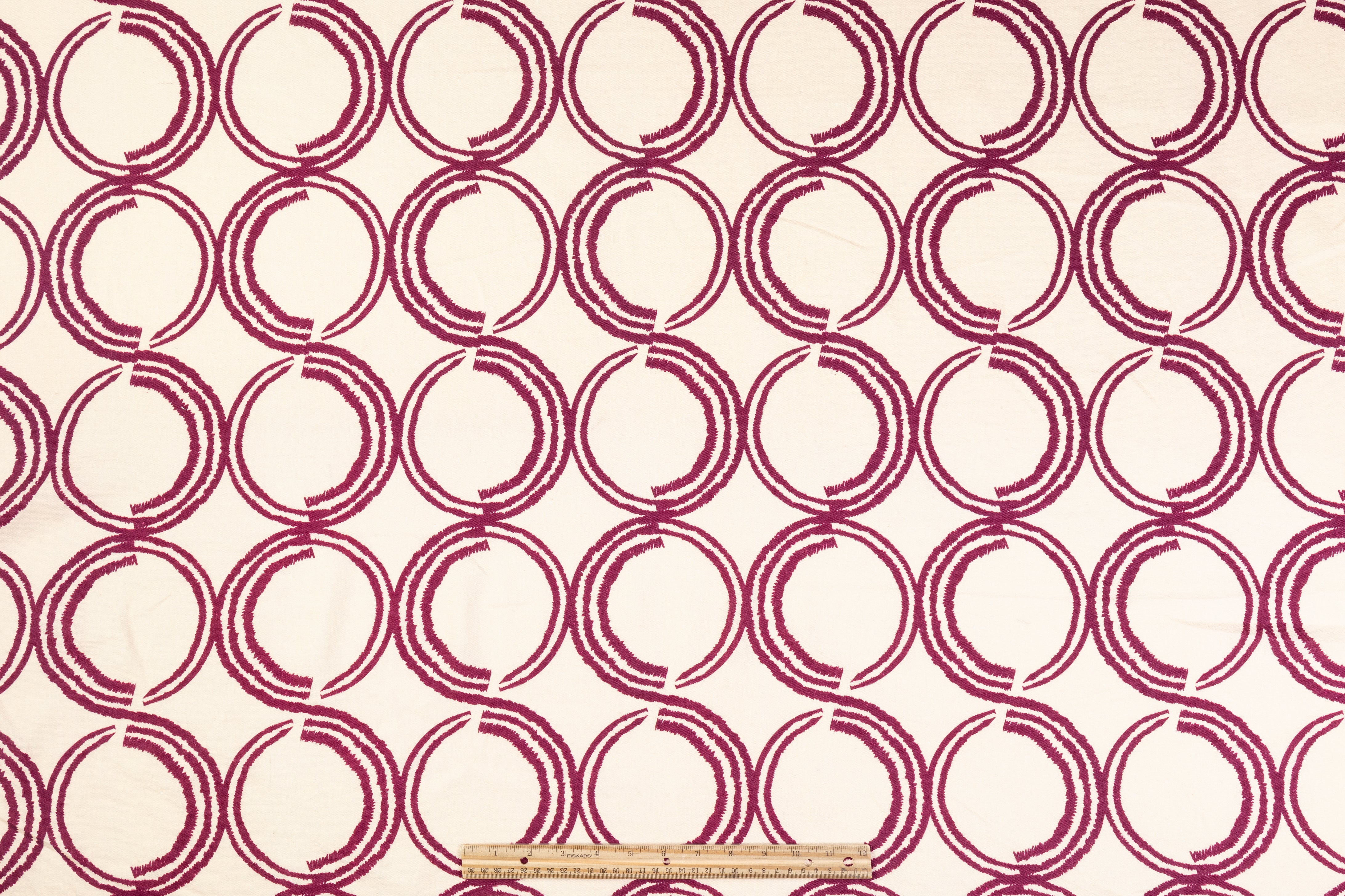 Geometric Printed Italian Linen Viscose Blend - Beige / Burgundy