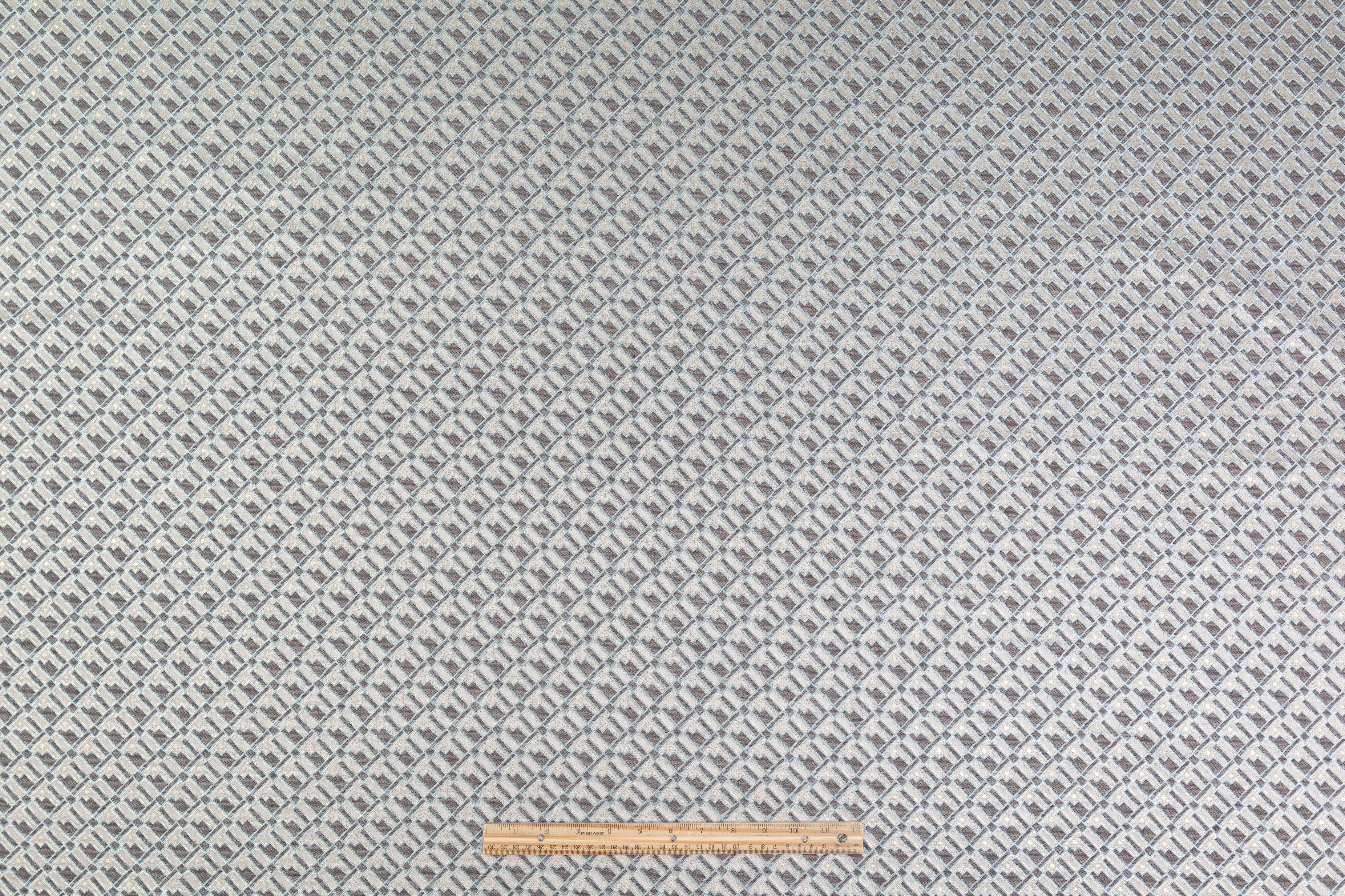 Geometric Metallic Italian Brocade - Blue / Taupe