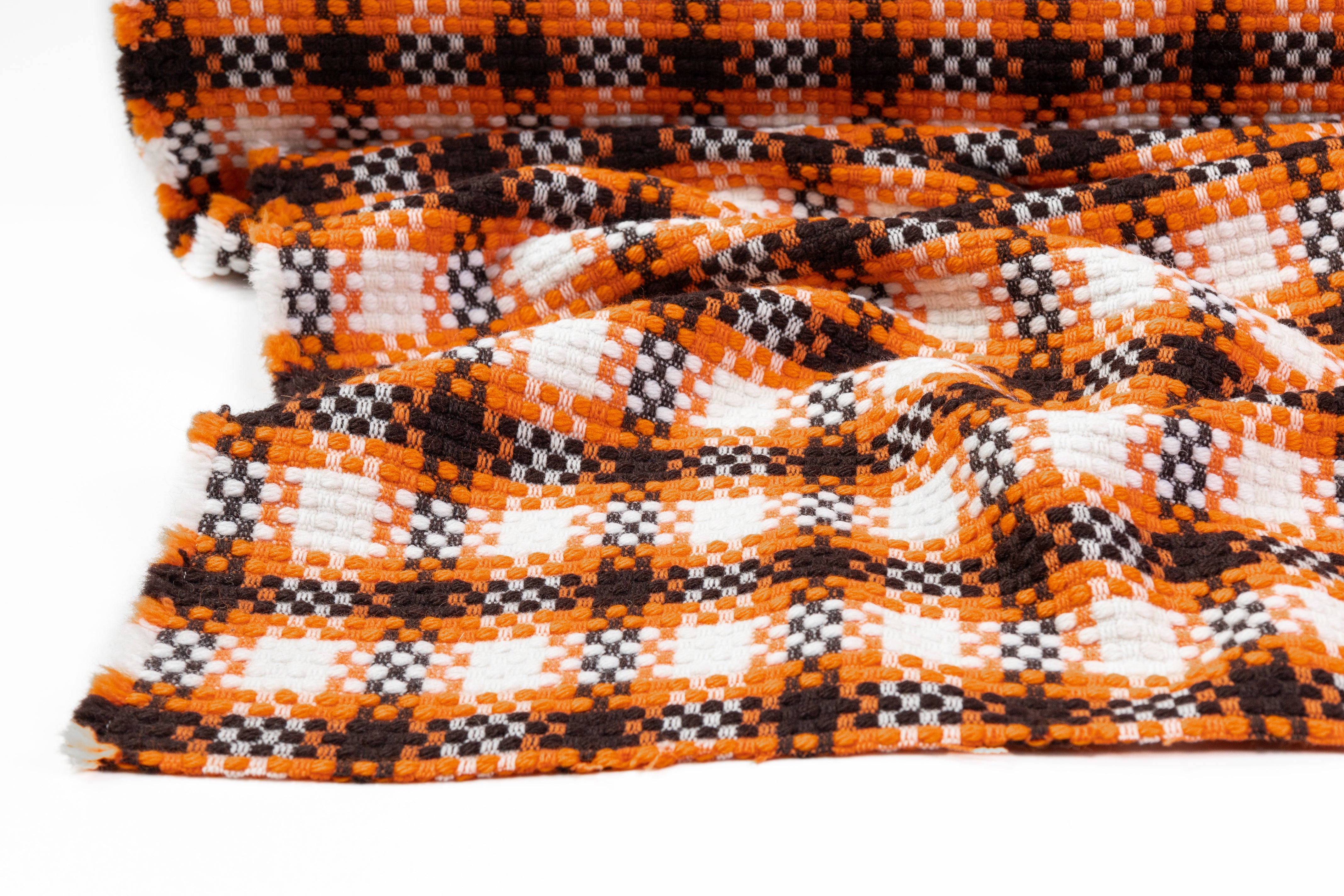 Checked Italian Wool Blend Tweed Coating - Orange / Dark Brown / White