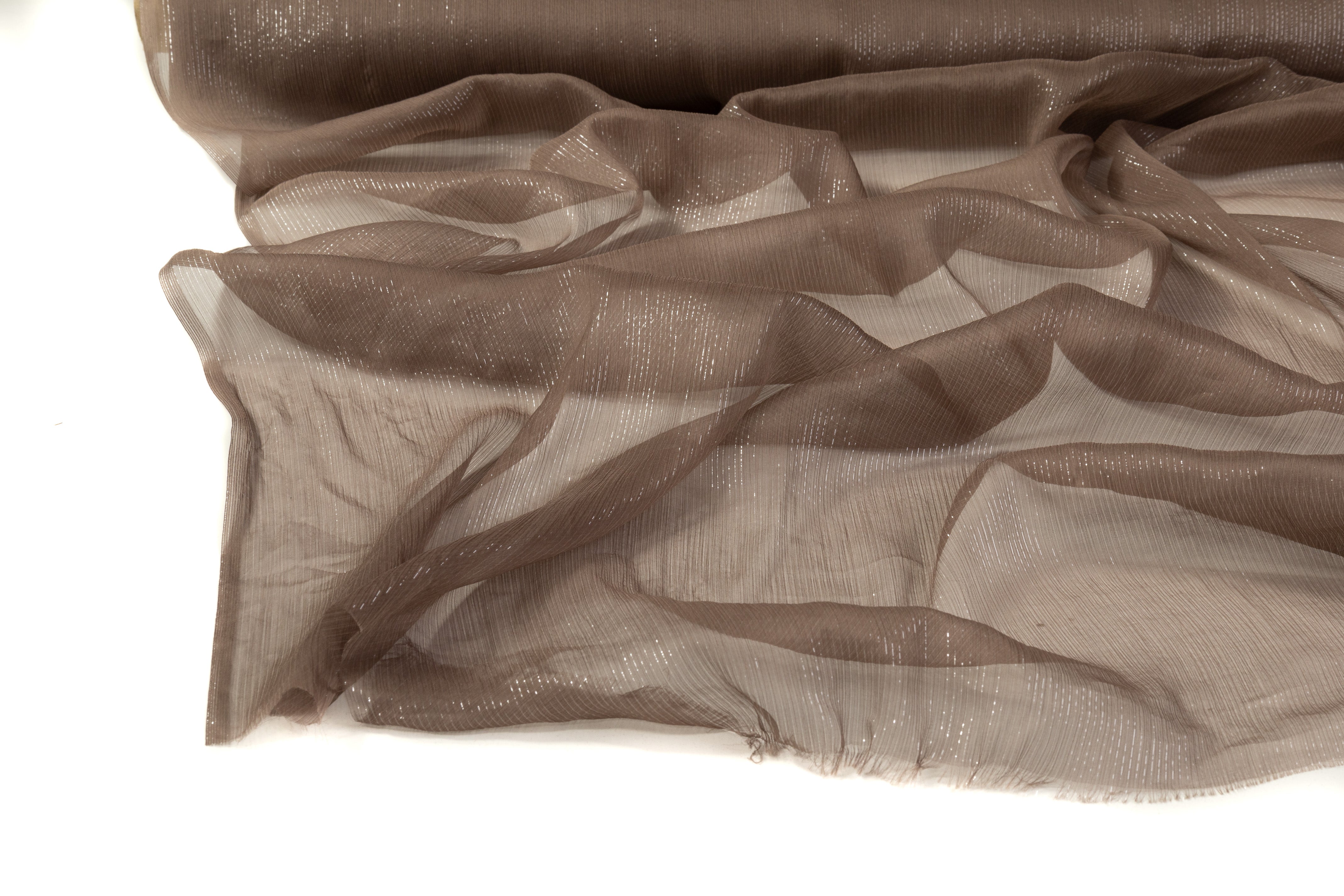 Crinkled Silk Chiffon Lamé - Brown / Silver