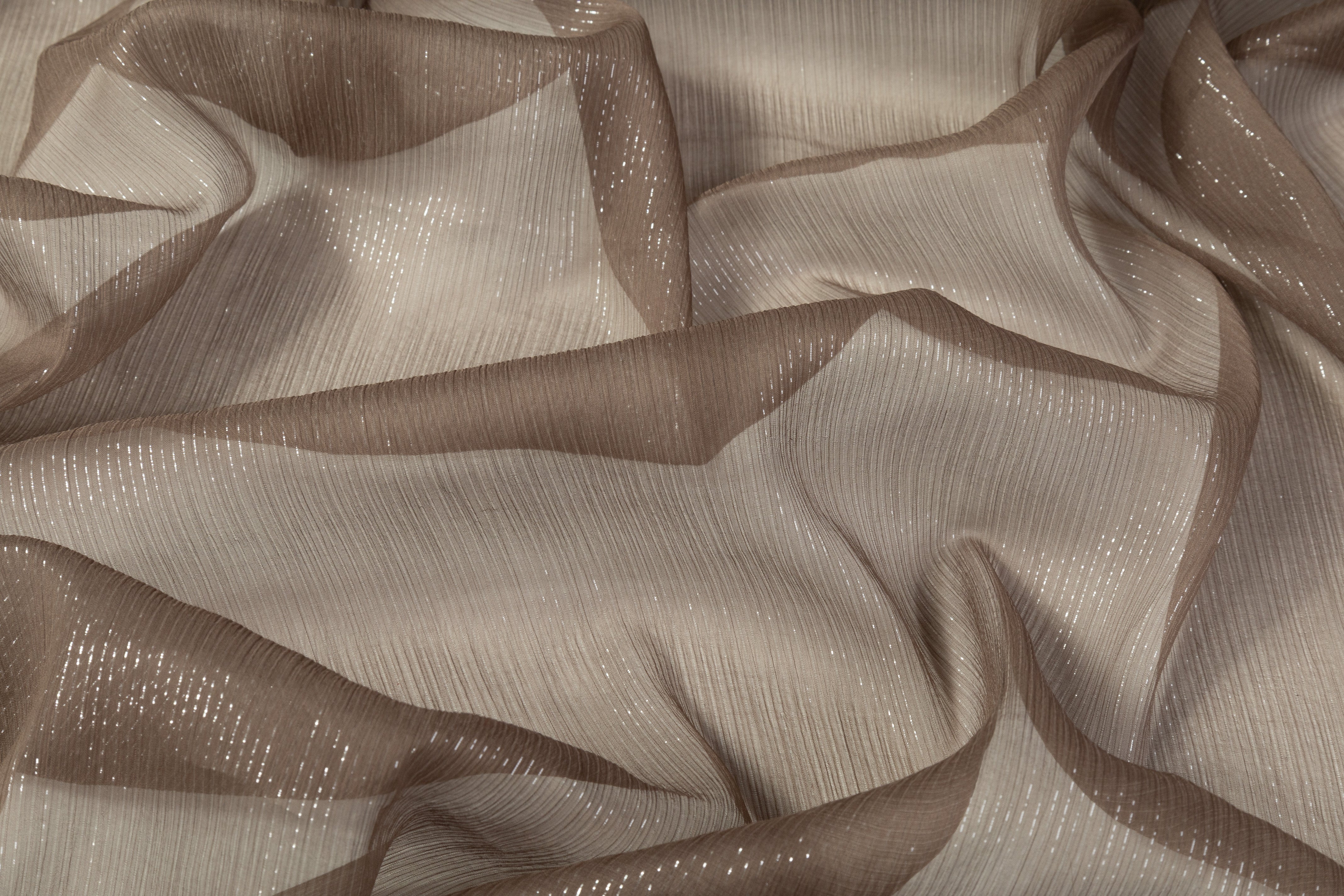 Crinkled Silk Chiffon Lamé - Brown / Silver
