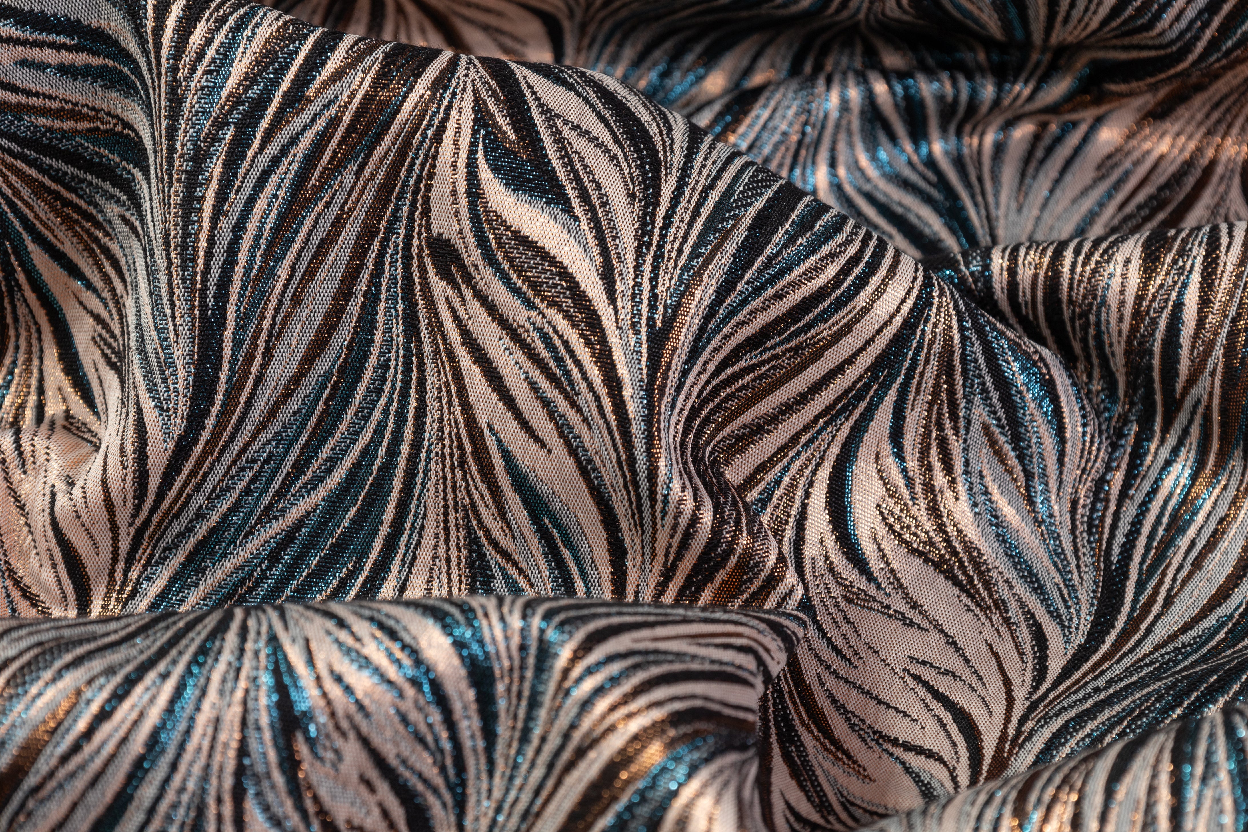 Metallic Italian Feathered Brocade - Blue / Gold / Taupe