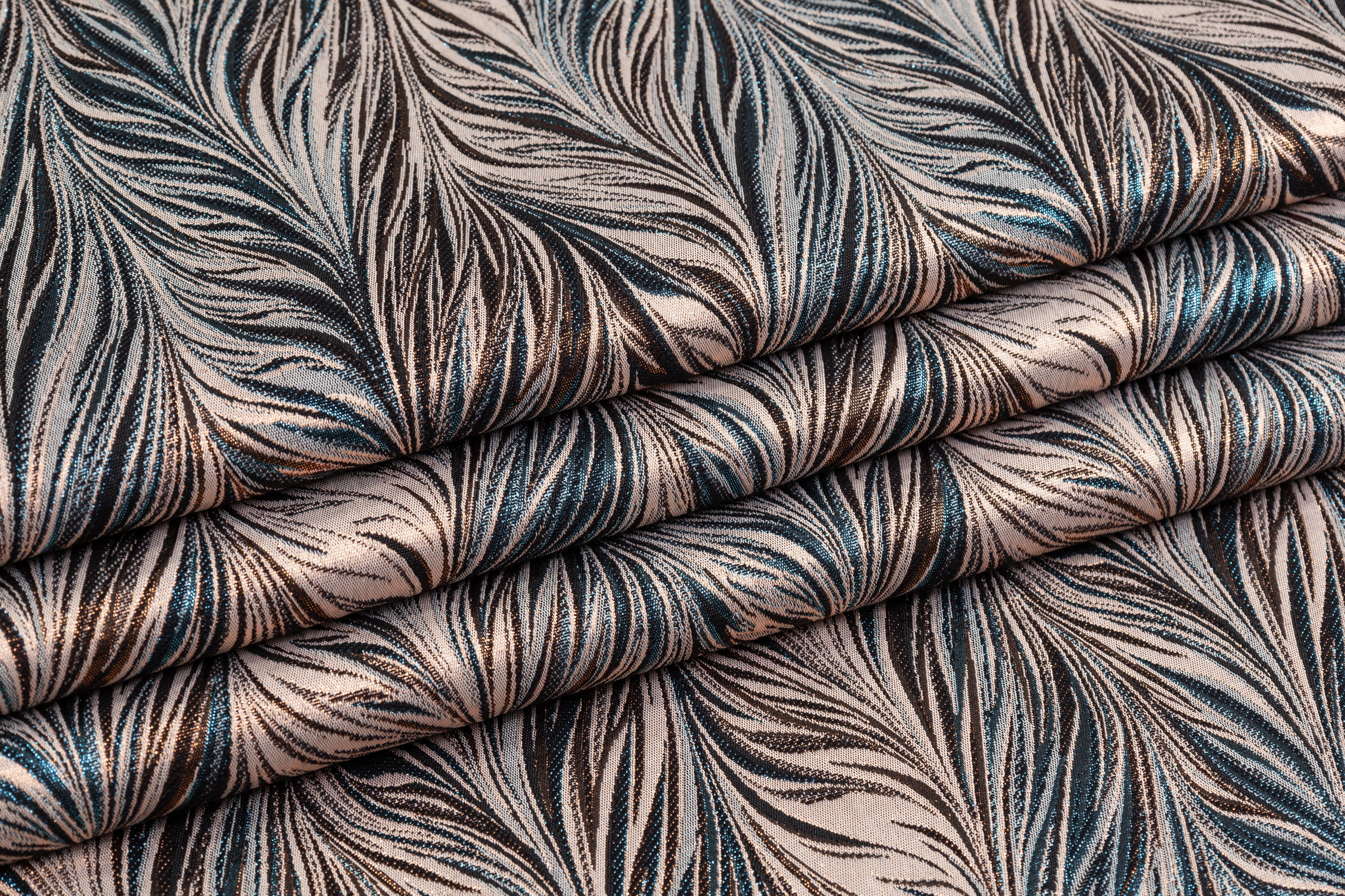 Metallic Italian Feathered Brocade - Blue / Gold / Taupe