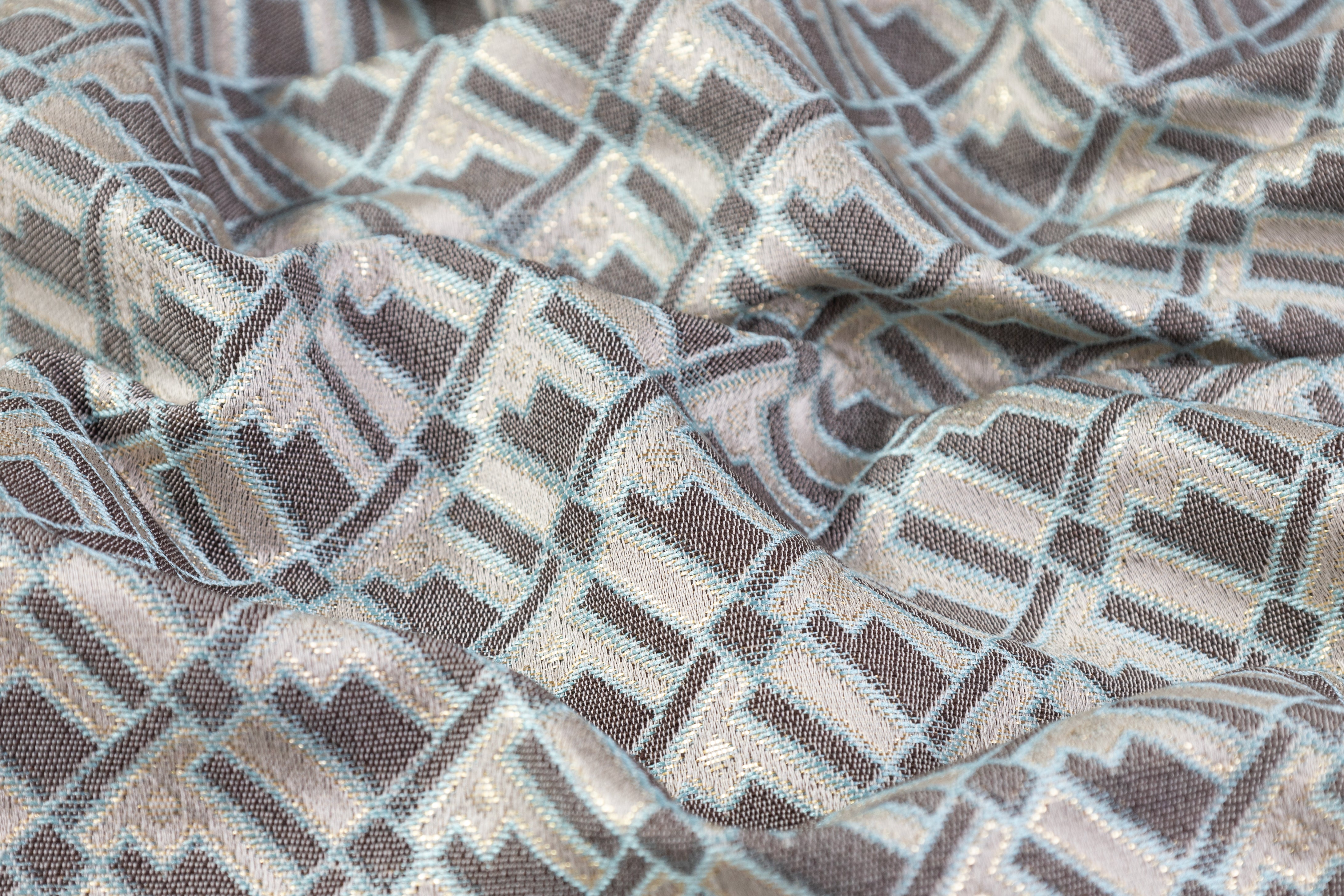 Geometric Metallic Italian Brocade - Blue / Taupe