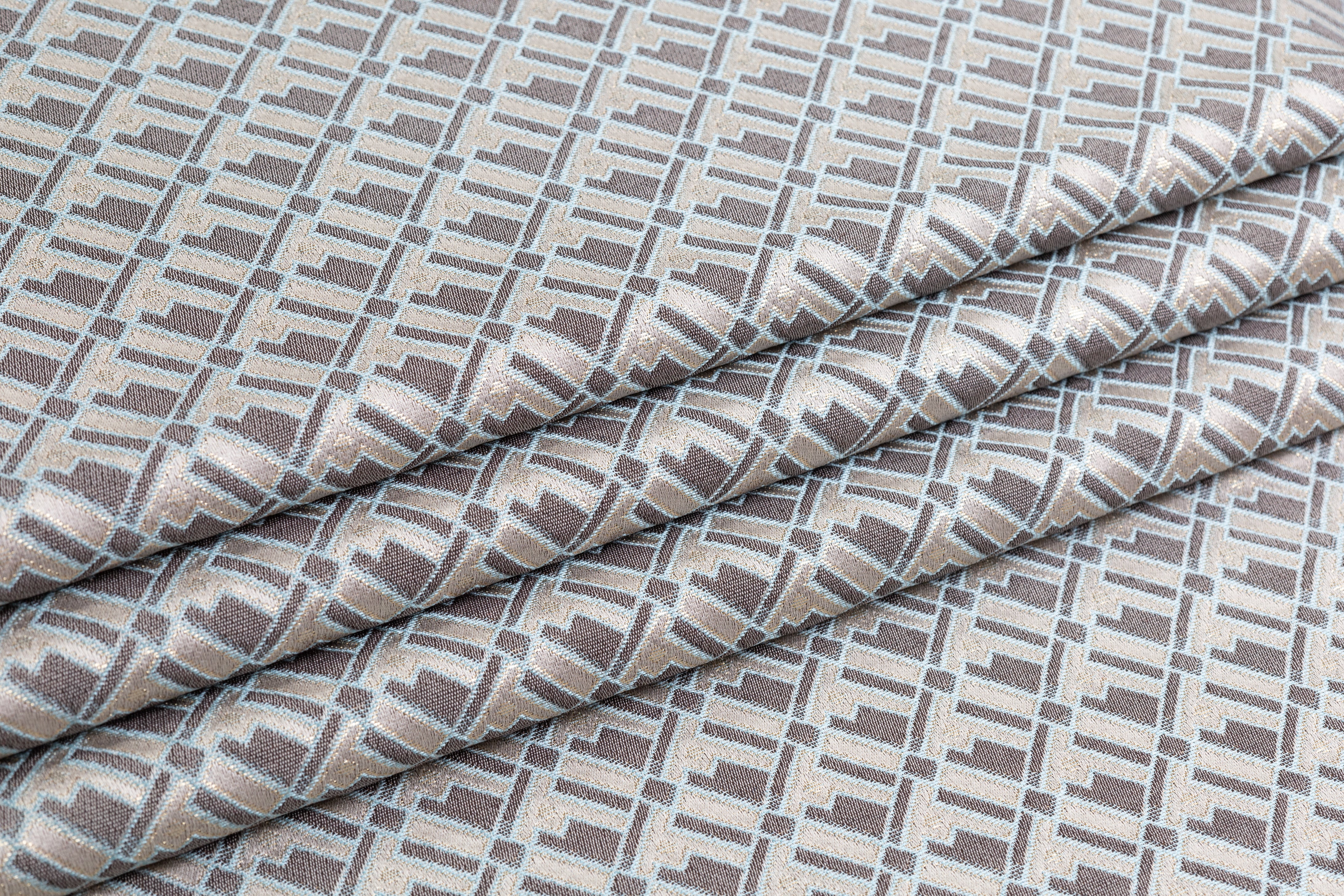 Geometric Metallic Italian Brocade - Blue / Taupe