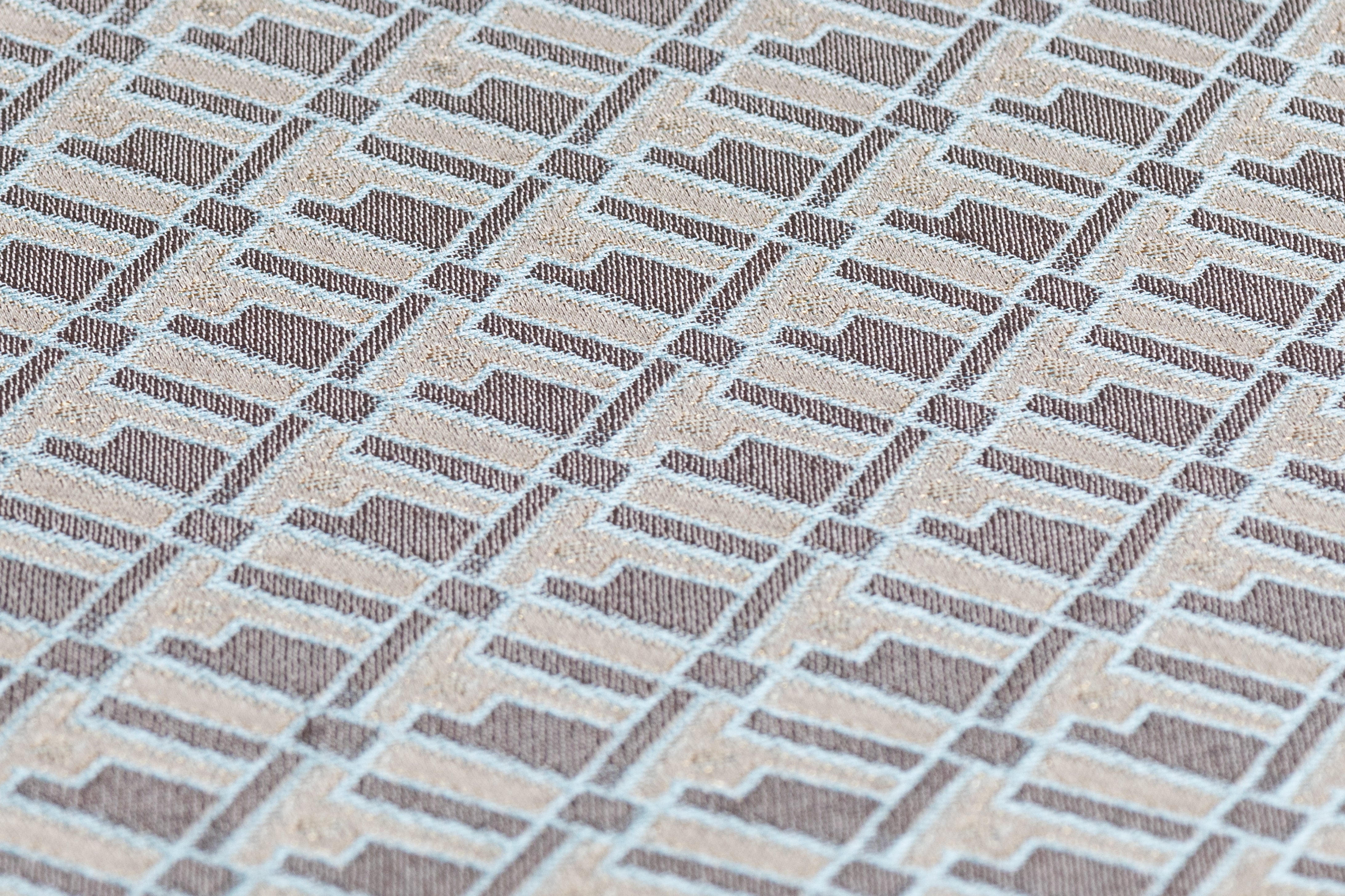Geometric Metallic Italian Brocade - Blue / Taupe