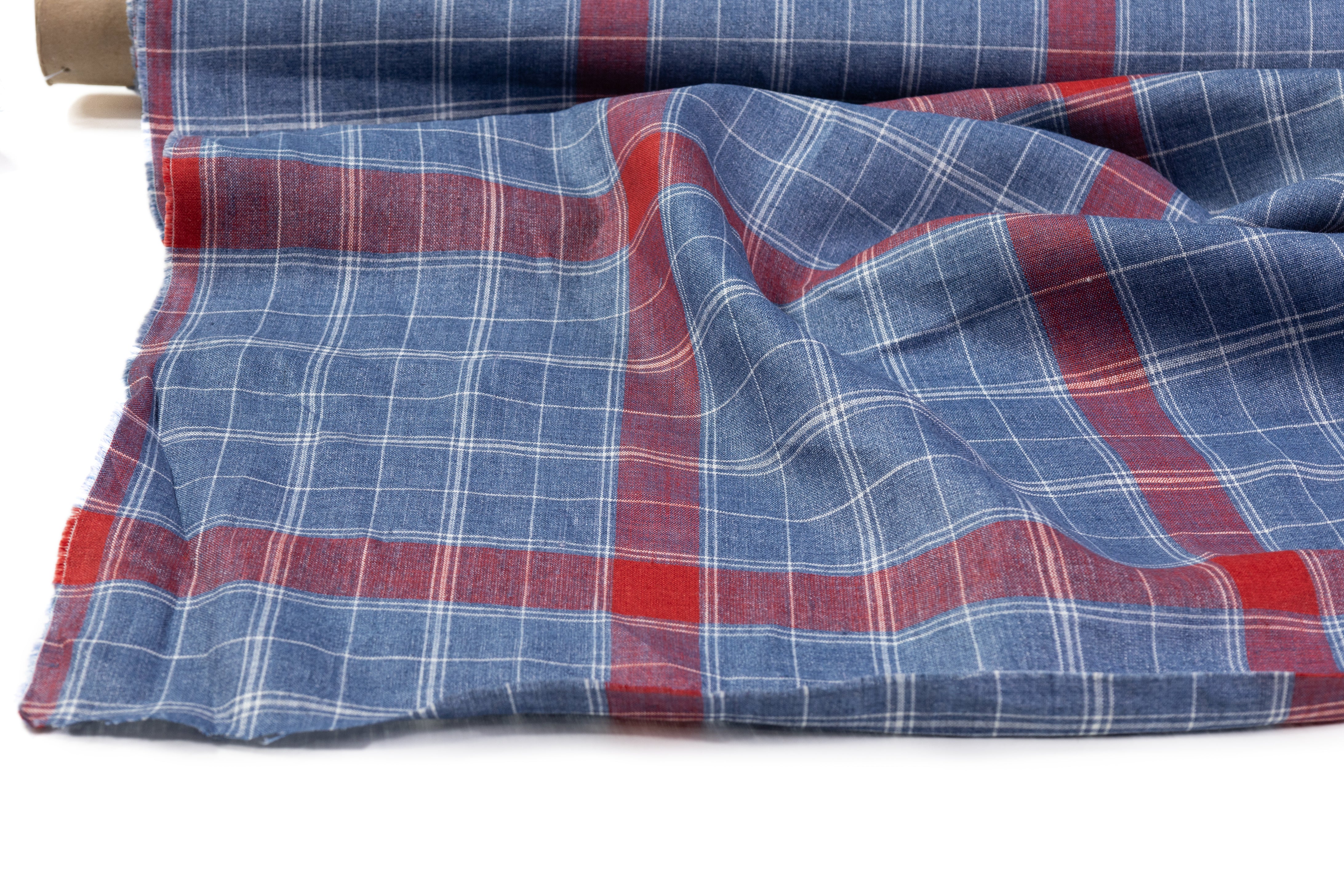 Checked Italian Linen - Blue / Red