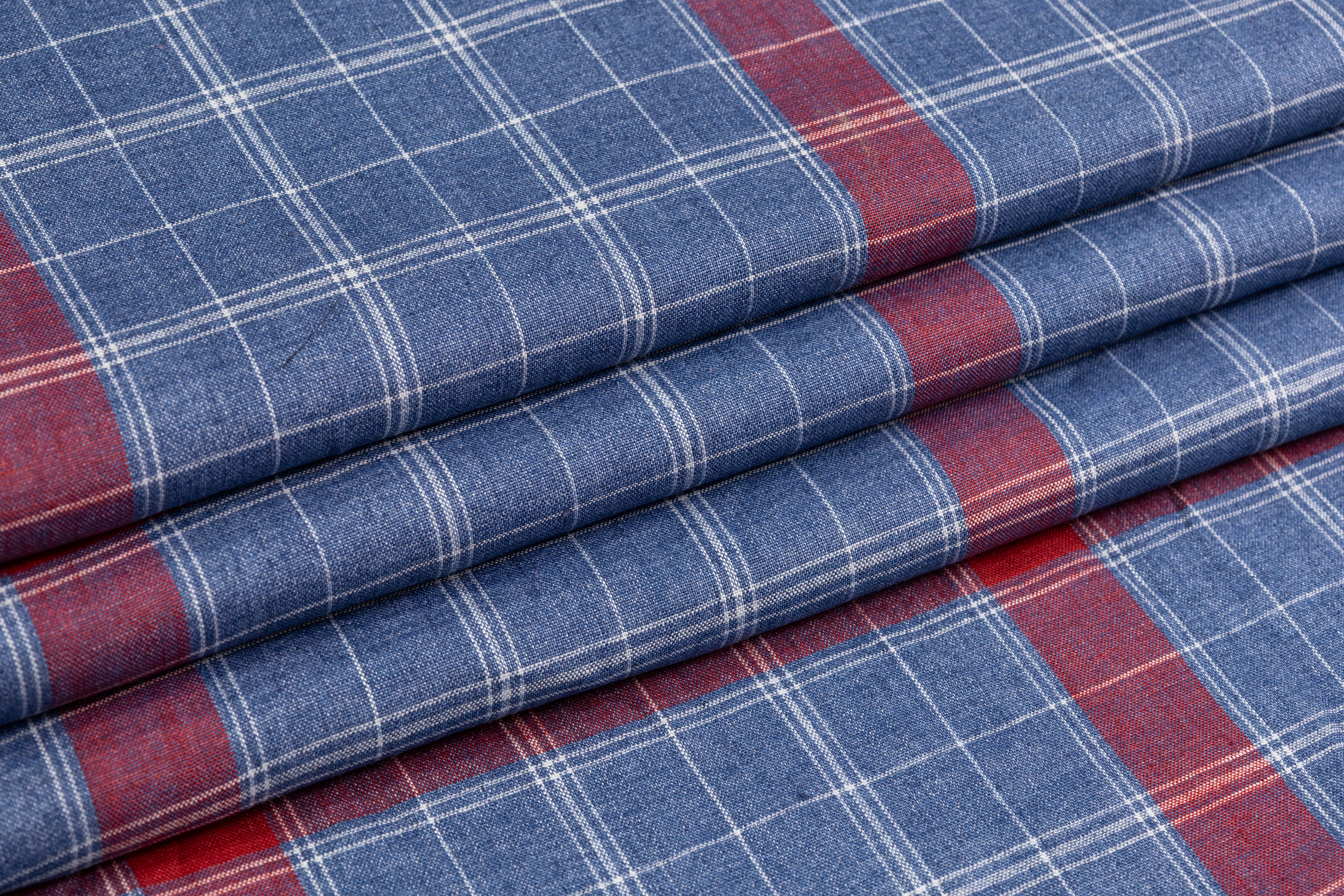 Checked Italian Linen - Blue / Red