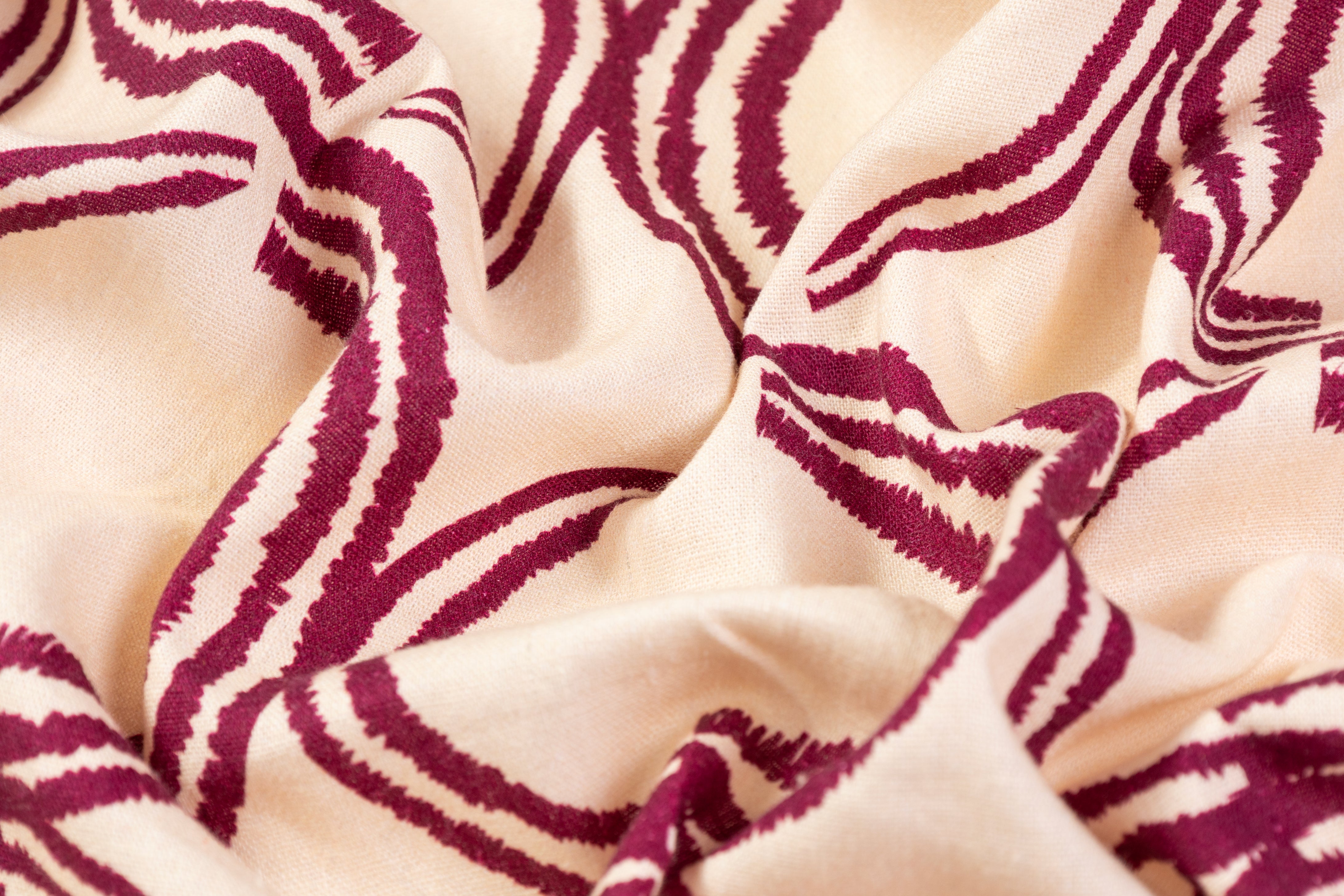 Geometric Printed Italian Linen Viscose Blend - Beige / Burgundy