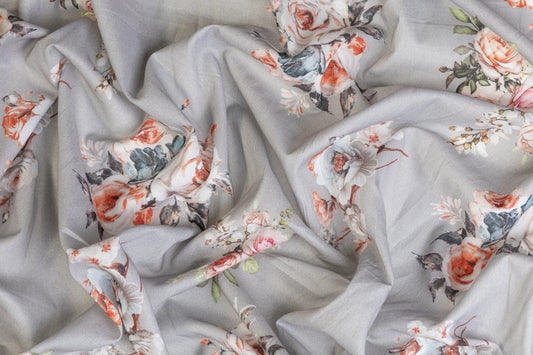 Floral Cotton Voile - Gray