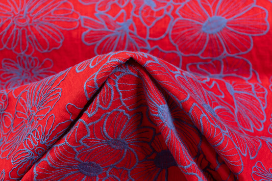 Floral Embroidered Linen - Red / Dark Blue