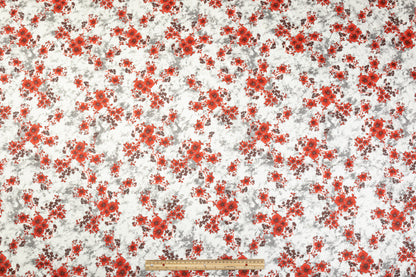 Floral Tie Dye Cotton Print - Red, White, Gray