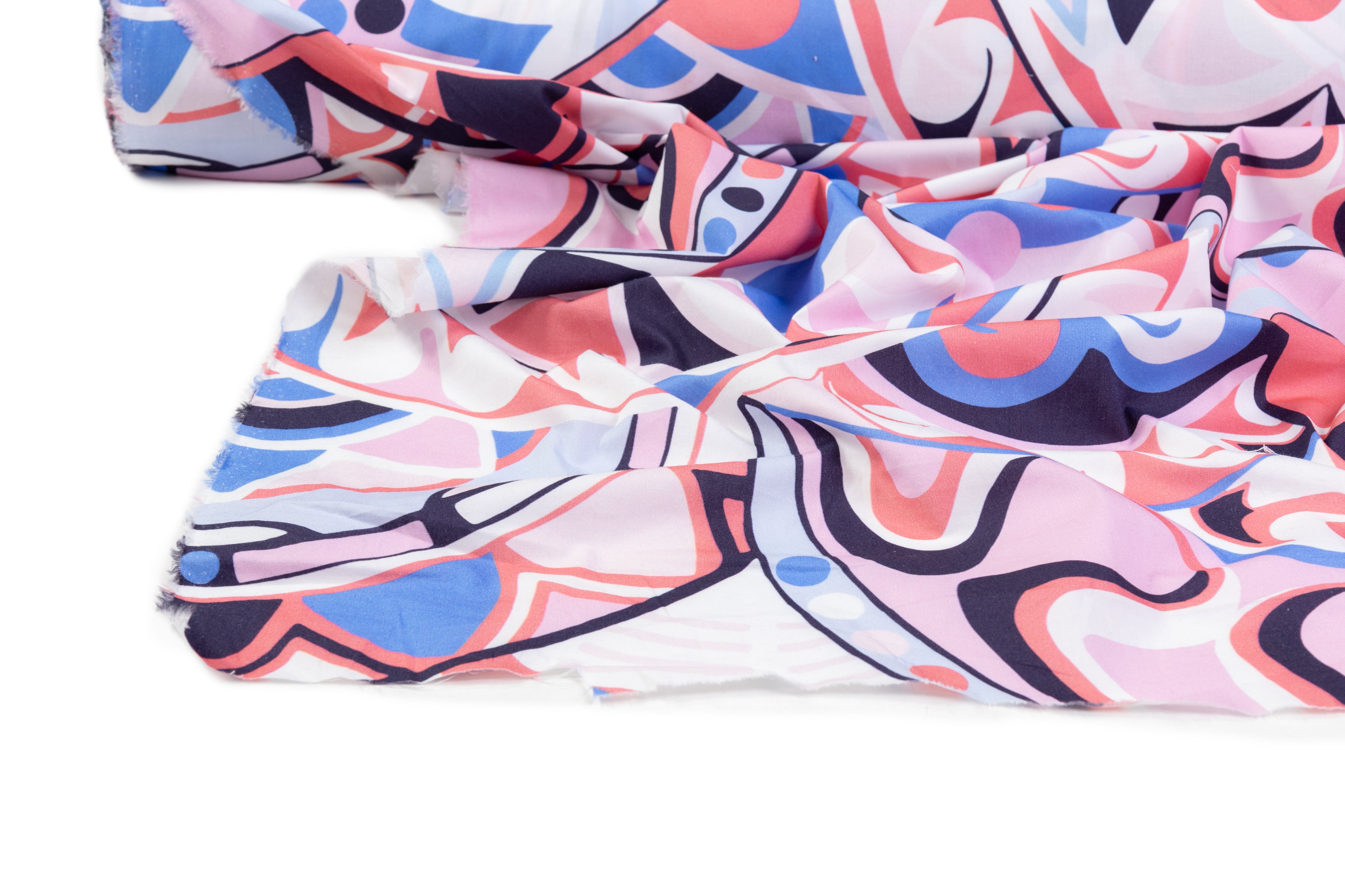 Abstract Italian Cotton - White / Blue / Pink