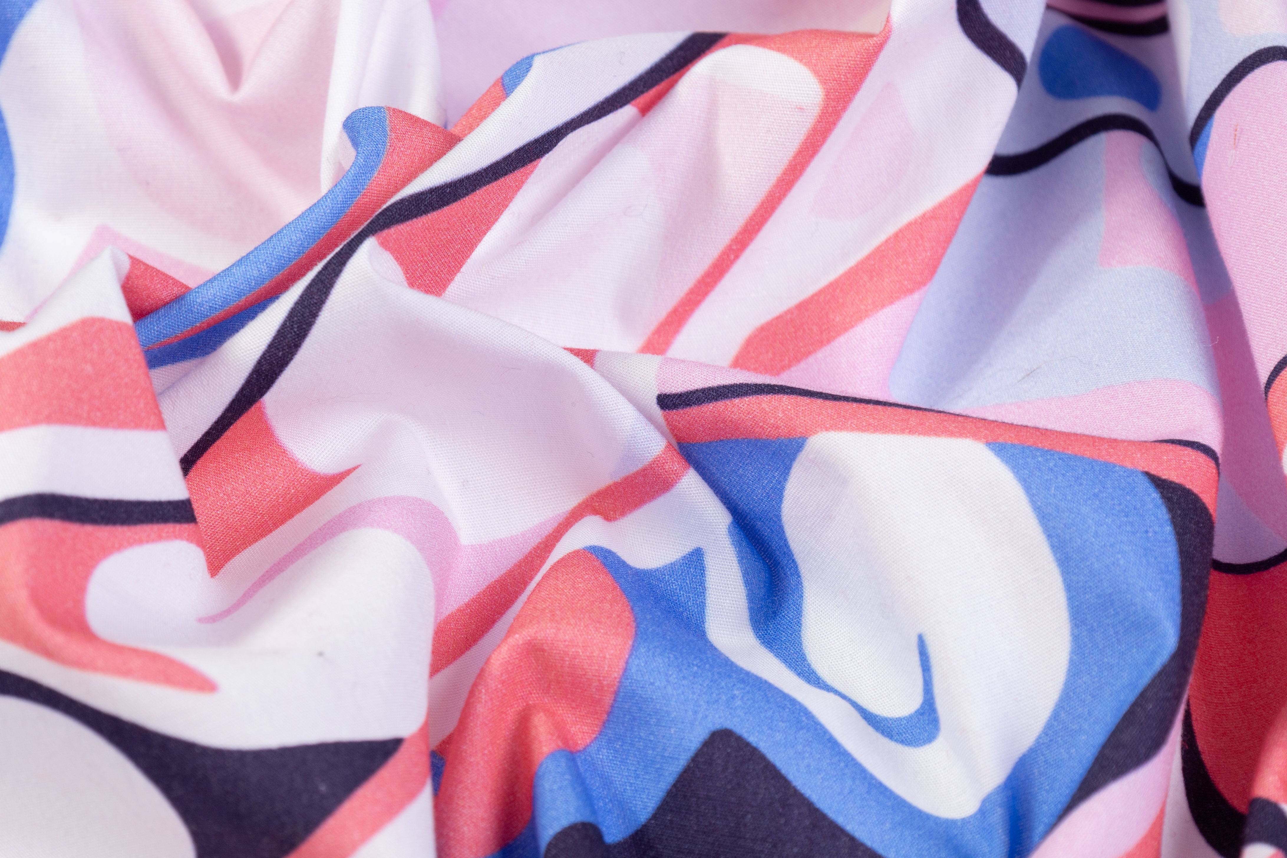 Abstract Italian Cotton - White / Blue / Pink
