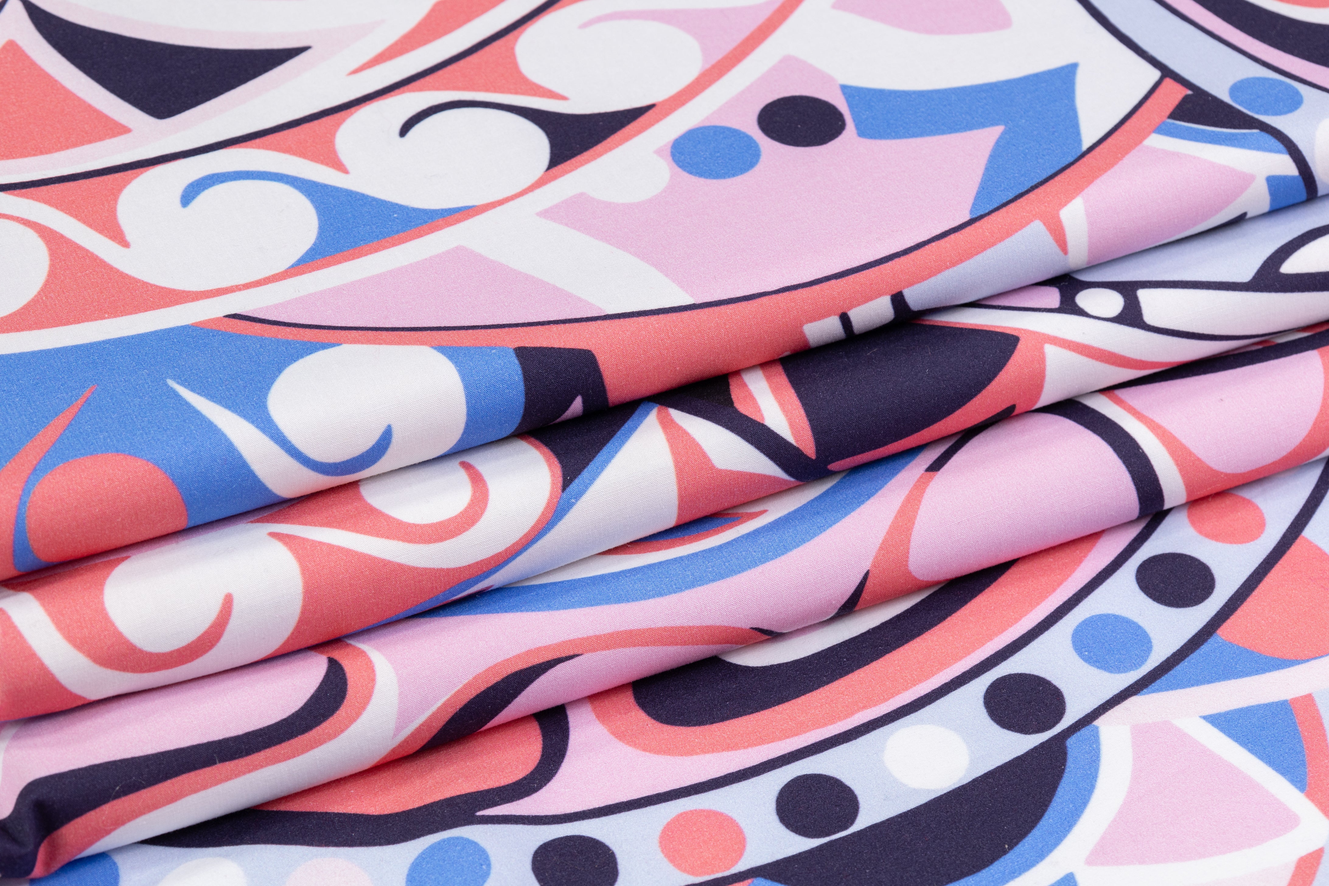 Abstract Italian Cotton - White / Blue / Pink