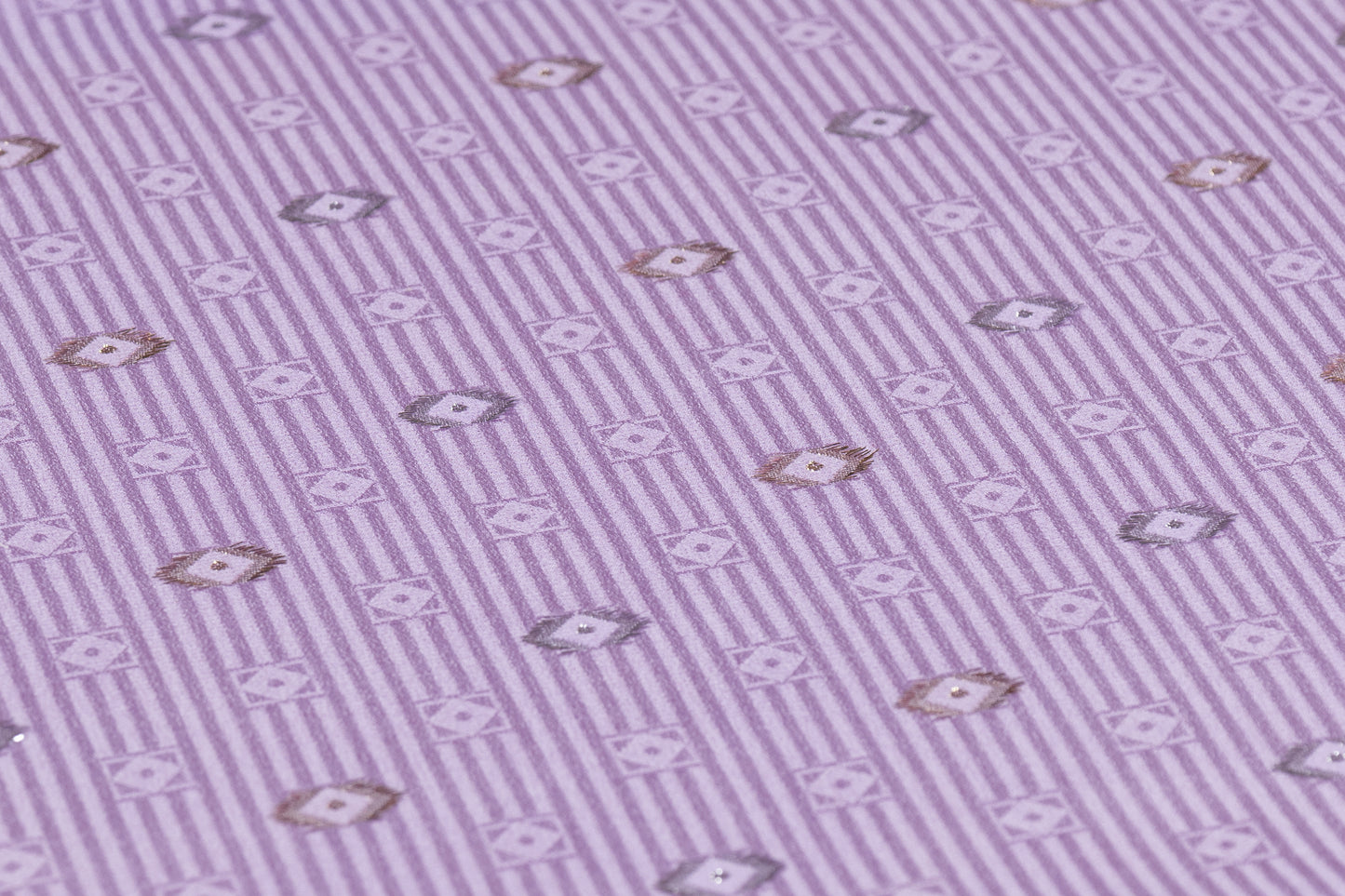 Diamond Metallic Italian Silk Jacquard - Lilac / Gold / Silver