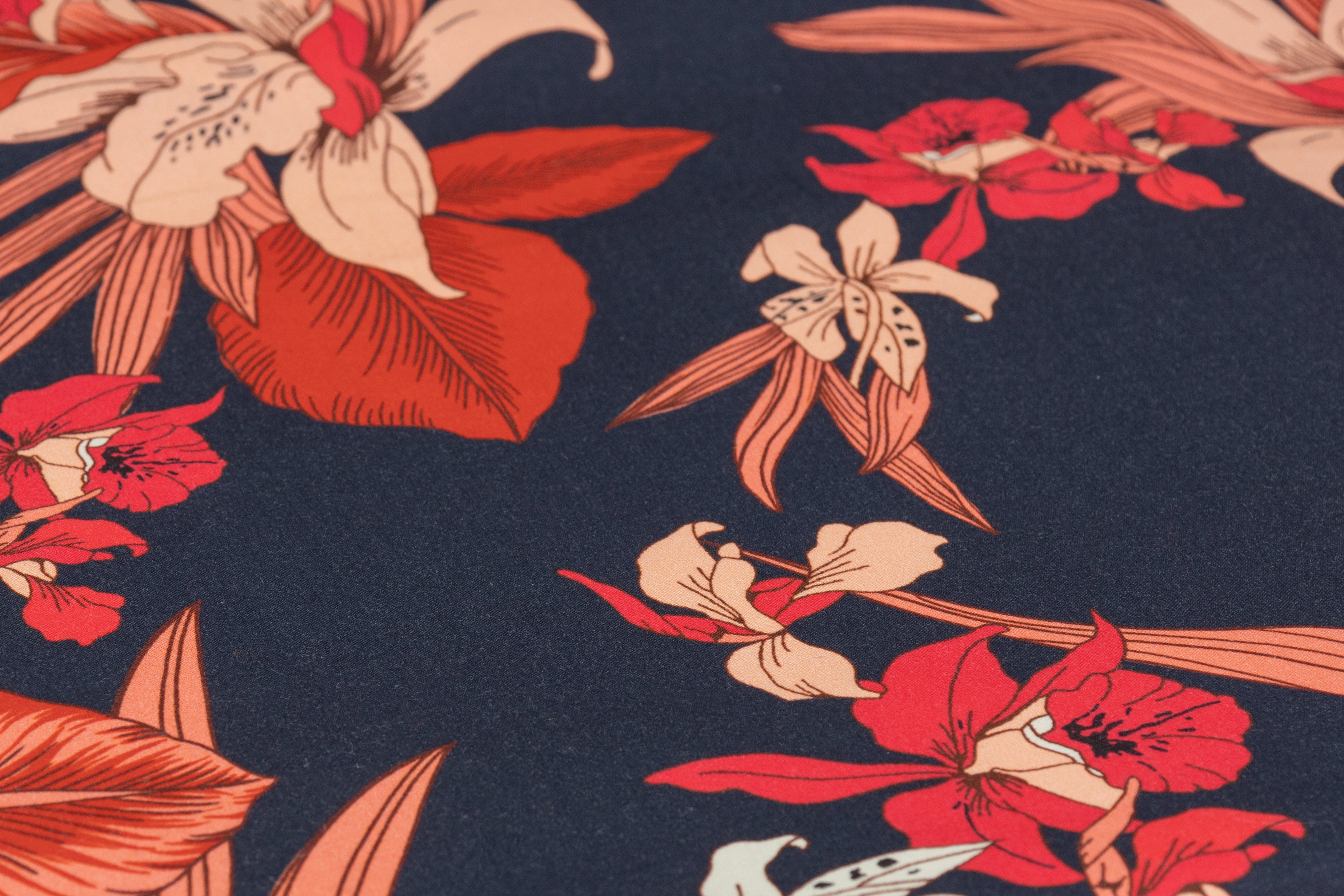 Floral Italian Cotton - Navy / Peach / Red