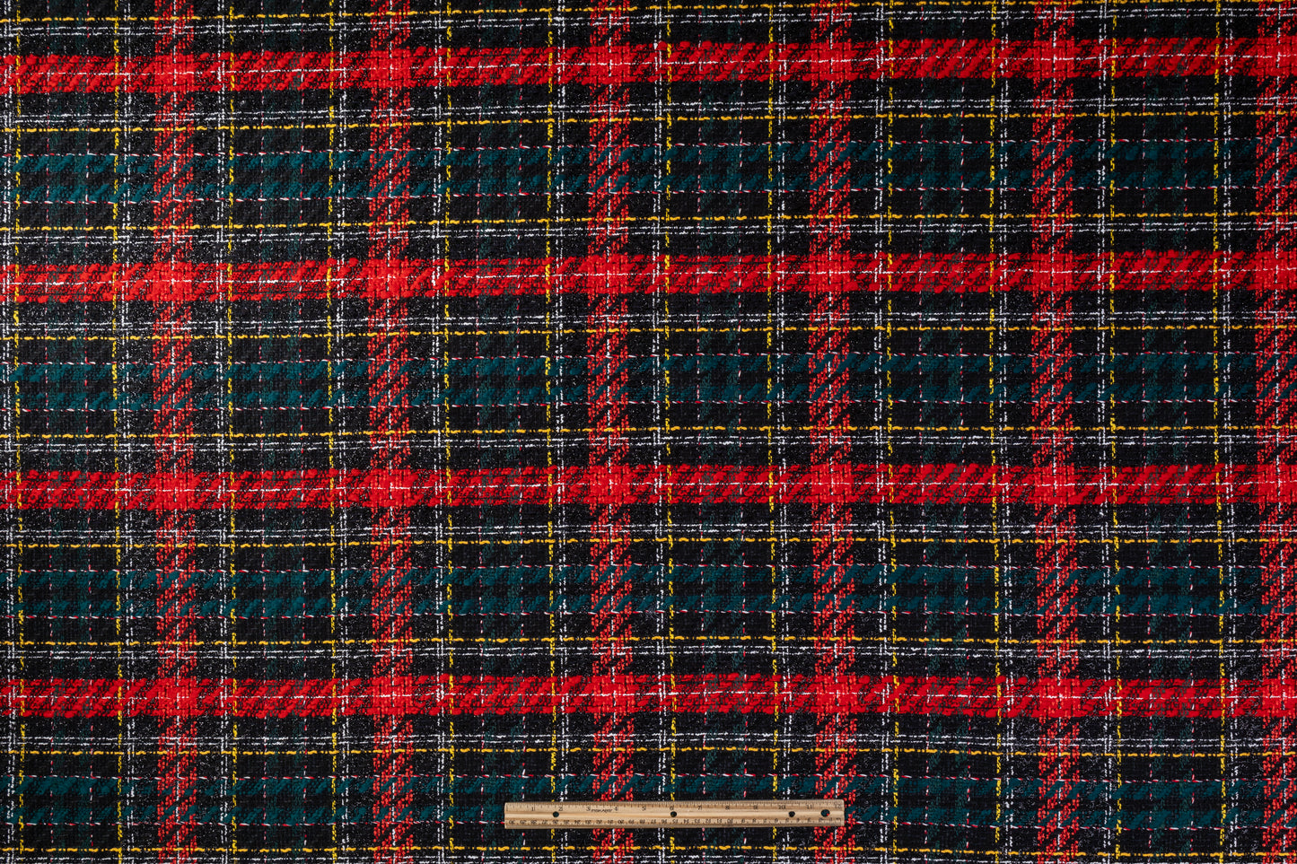Metallic Italian Wool Blend Tweed - Red / Green / Yellow / Black