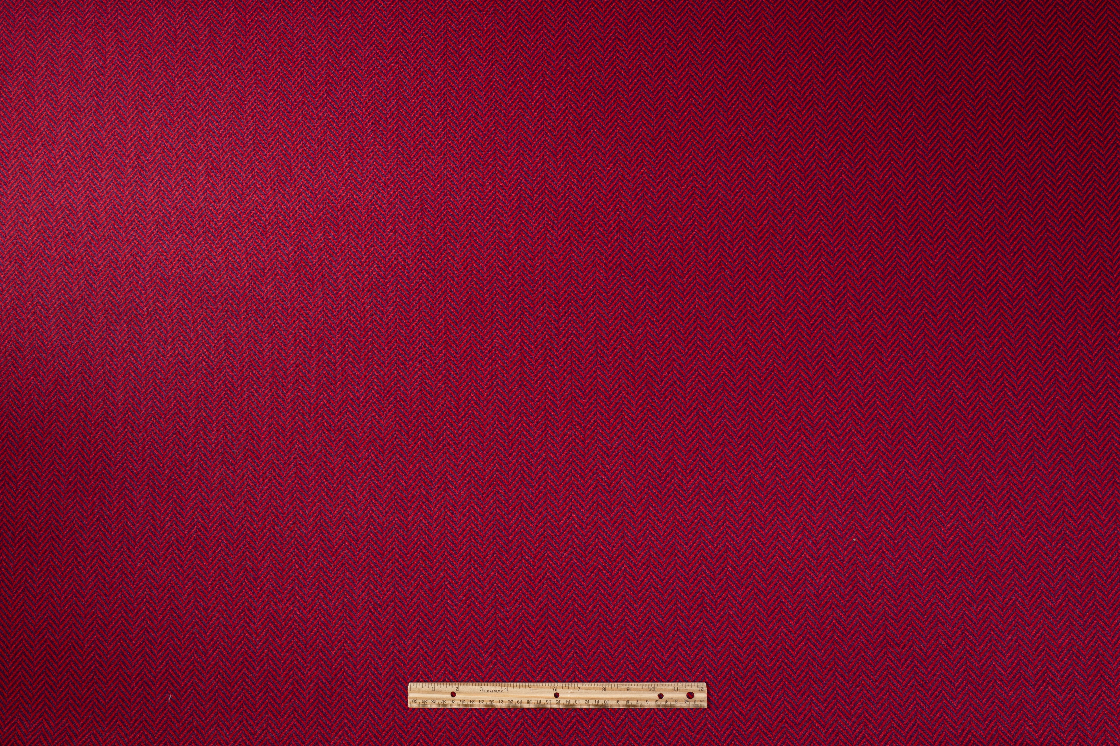 Herringbone Italian Wool Blend Coating - Red / Purple