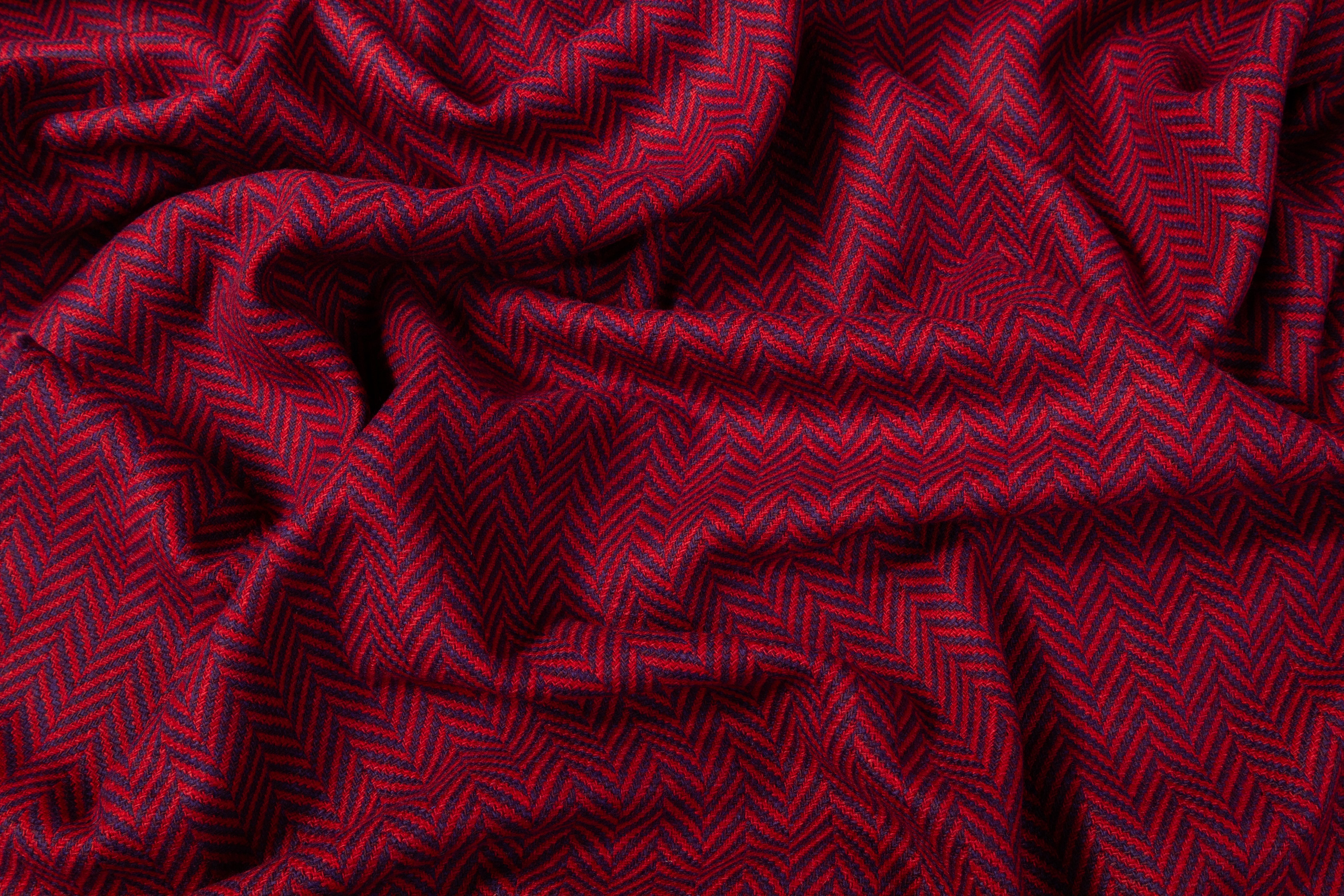 Herringbone Italian Wool Blend Coating - Red / Purple
