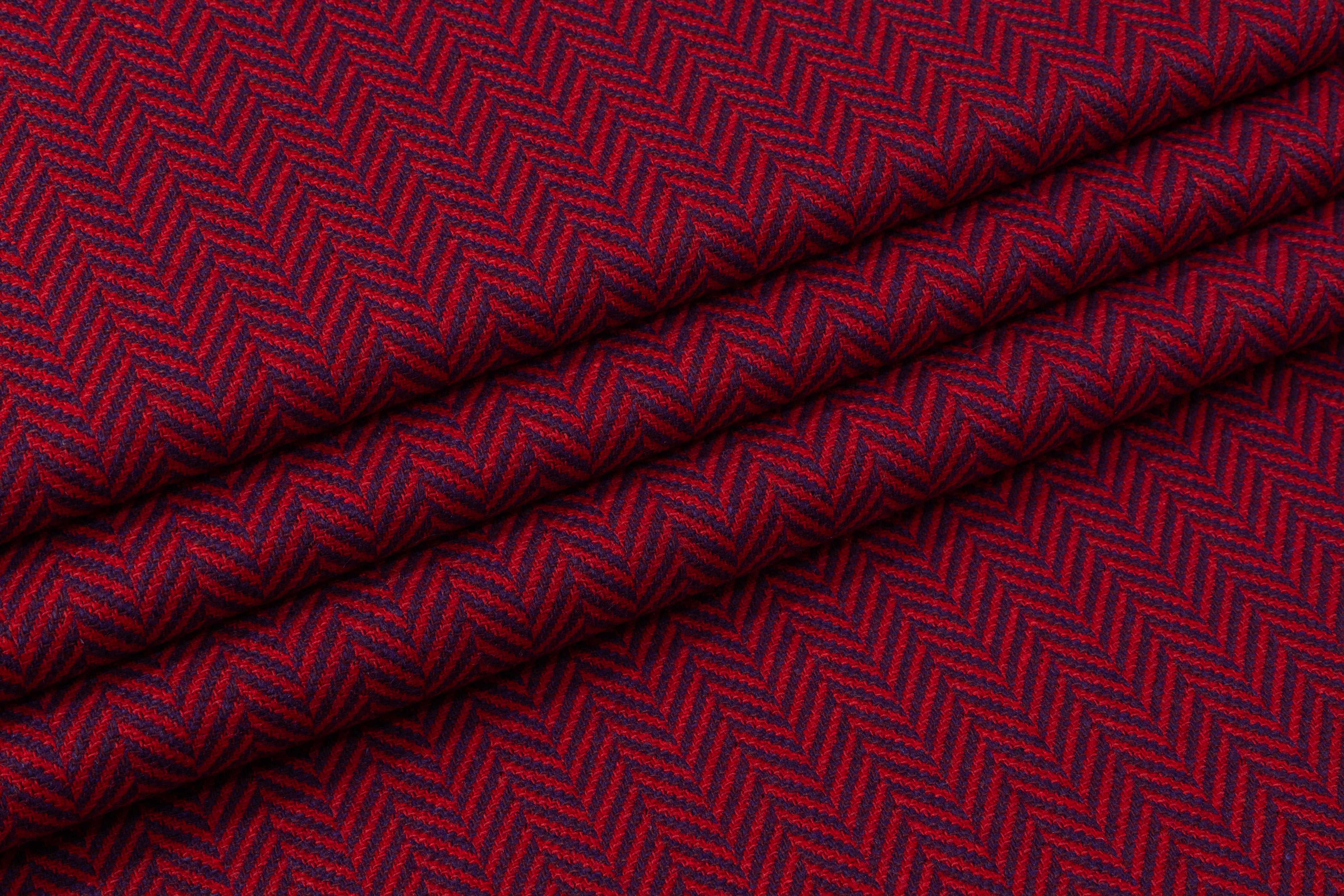 Herringbone Italian Wool Blend Coating - Red / Purple
