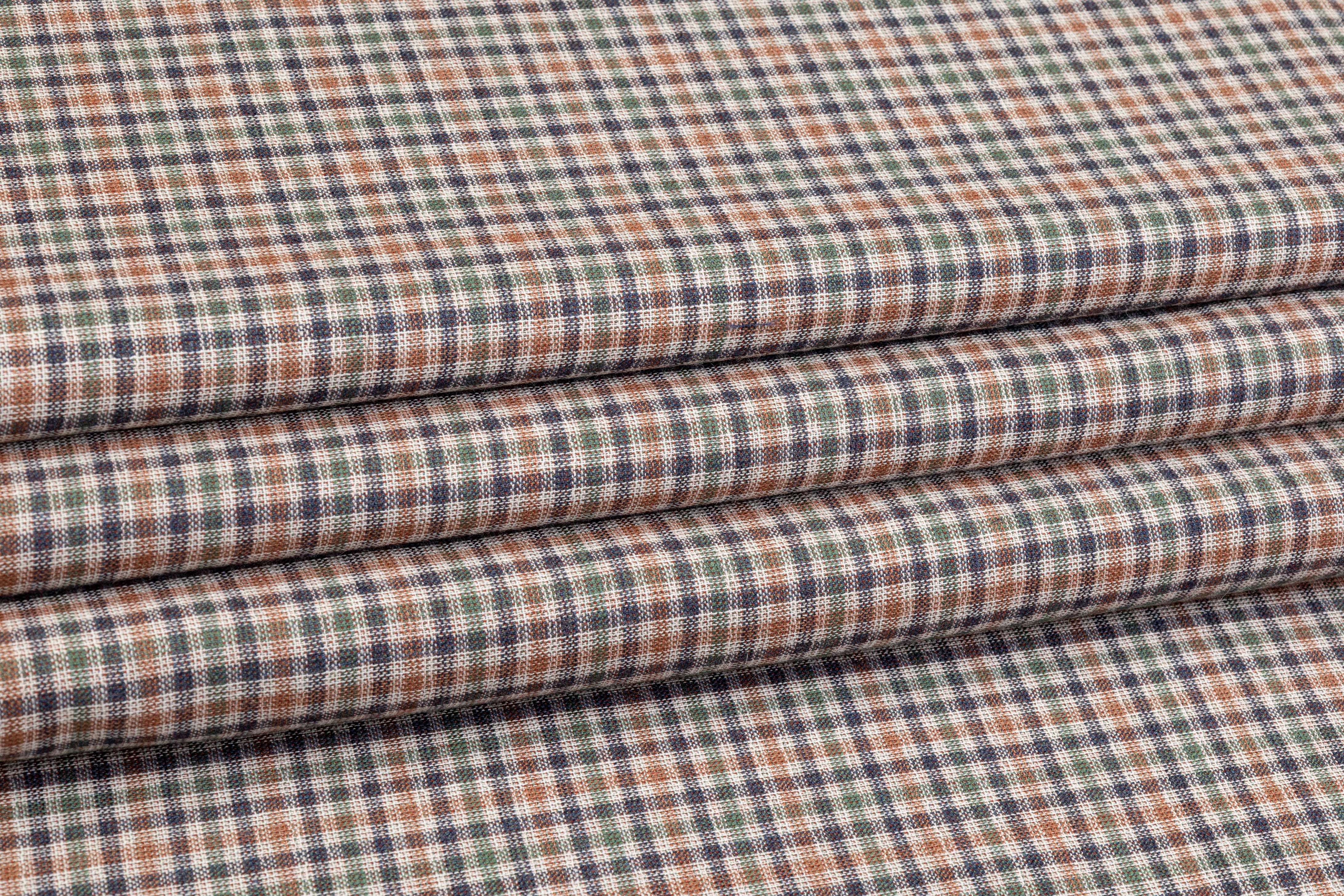 Checked Italian Silk and Wool Suiting - Multicolor