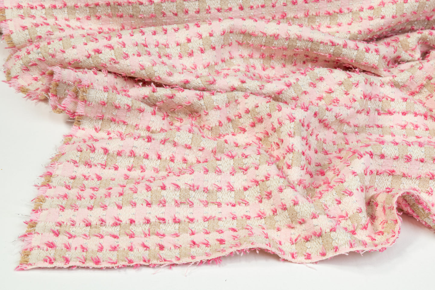 Metallic Cotton Tweed - Pink and Beige